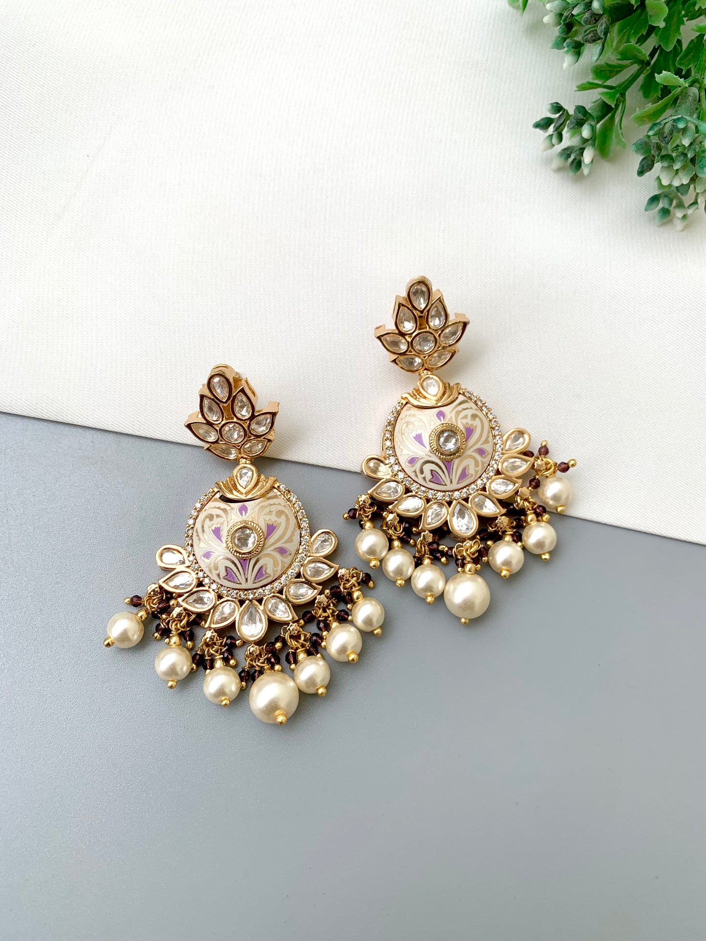 Hawa, Handcrafted Earrings, Polki Kundan Earrings, Kundan Earrings, 22kt Victorian Gold, Victorian Gold Earrings, Meena Earrings, Meena Work, Emerald Earrings, Amethyst Earrings, Pink Mint Earrings, Pearl Earrings, Emerald, Amethyst, Onyx, Designer Earrings, Indian Jewellery, Traditional Jewellery, Limited Edition, Zamal Jewels