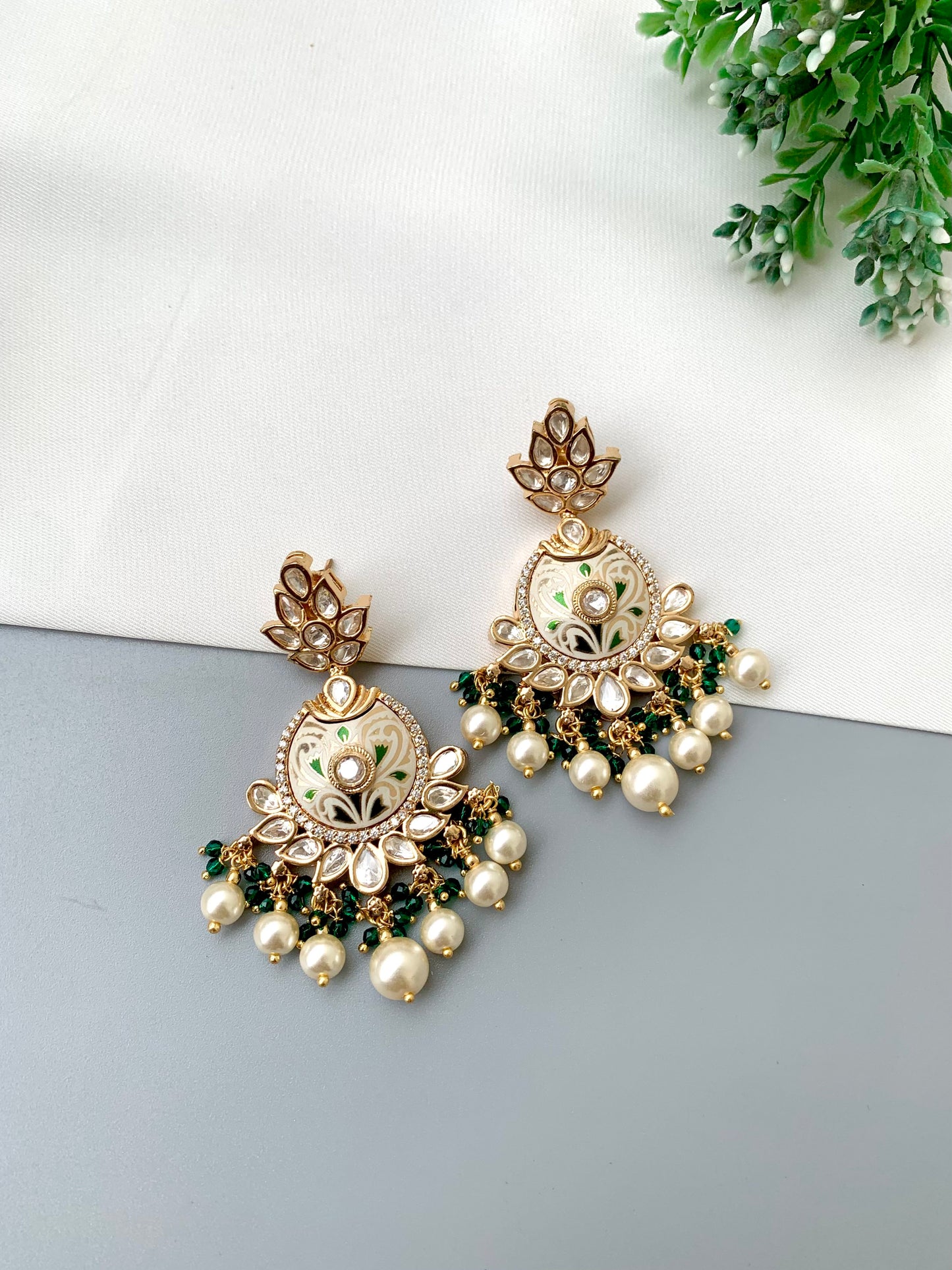 Hawa, Handcrafted Earrings, Polki Kundan Earrings, Kundan Earrings, 22kt Victorian Gold, Victorian Gold Earrings, Meena Earrings, Meena Work, Emerald Earrings, Amethyst Earrings, Pink Mint Earrings, Pearl Earrings, Emerald, Amethyst, Onyx, Designer Earrings, Indian Jewellery, Traditional Jewellery, Limited Edition, Zamal Jewels