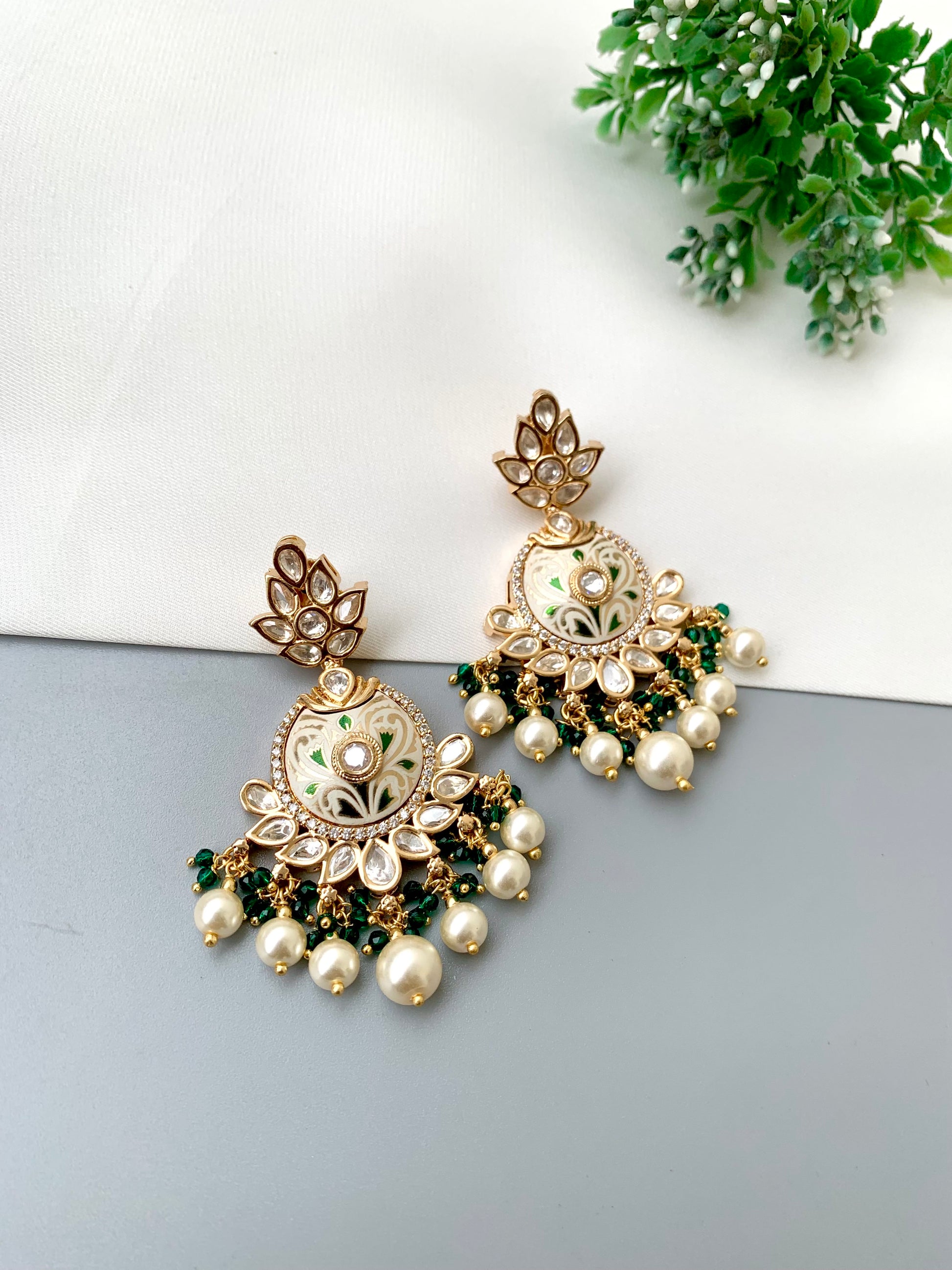 Hawa, Handcrafted Earrings, Polki Kundan Earrings, Kundan Earrings, 22kt Victorian Gold, Victorian Gold Earrings, Meena Earrings, Meena Work, Emerald Earrings, Amethyst Earrings, Pink Mint Earrings, Pearl Earrings, Emerald, Amethyst, Onyx, Designer Earrings, Indian Jewellery, Traditional Jewellery, Limited Edition, Zamal Jewels