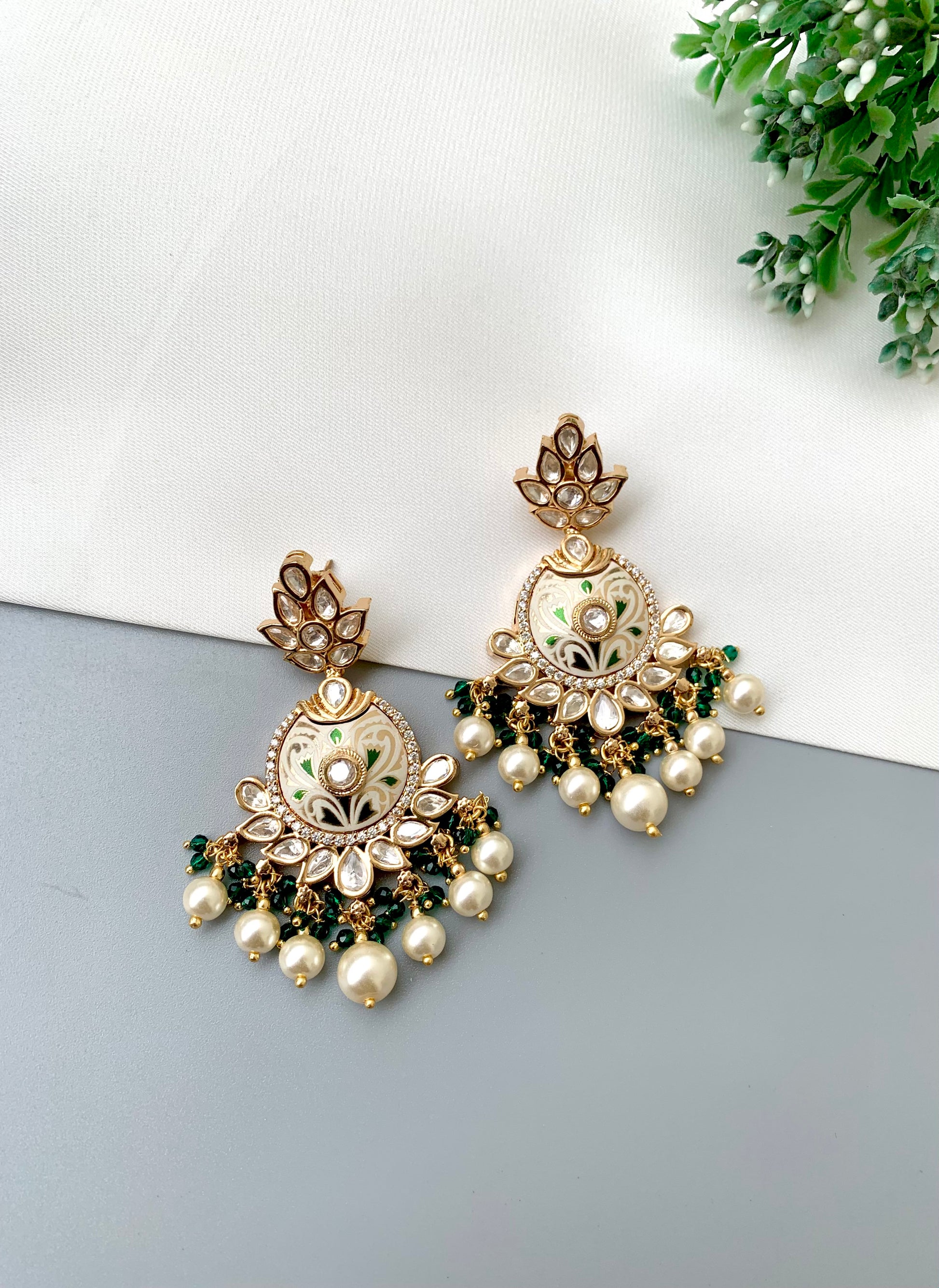 Hawa, Handcrafted Earrings, Polki Kundan Earrings, Kundan Earrings, 22kt Victorian Gold, Victorian Gold Earrings, Meena Earrings, Meena Work, Emerald Earrings, Amethyst Earrings, Pink Mint Earrings, Pearl Earrings, Emerald, Amethyst, Onyx, Designer Earrings, Indian Jewellery, Traditional Jewellery, Limited Edition, Zamal Jewels