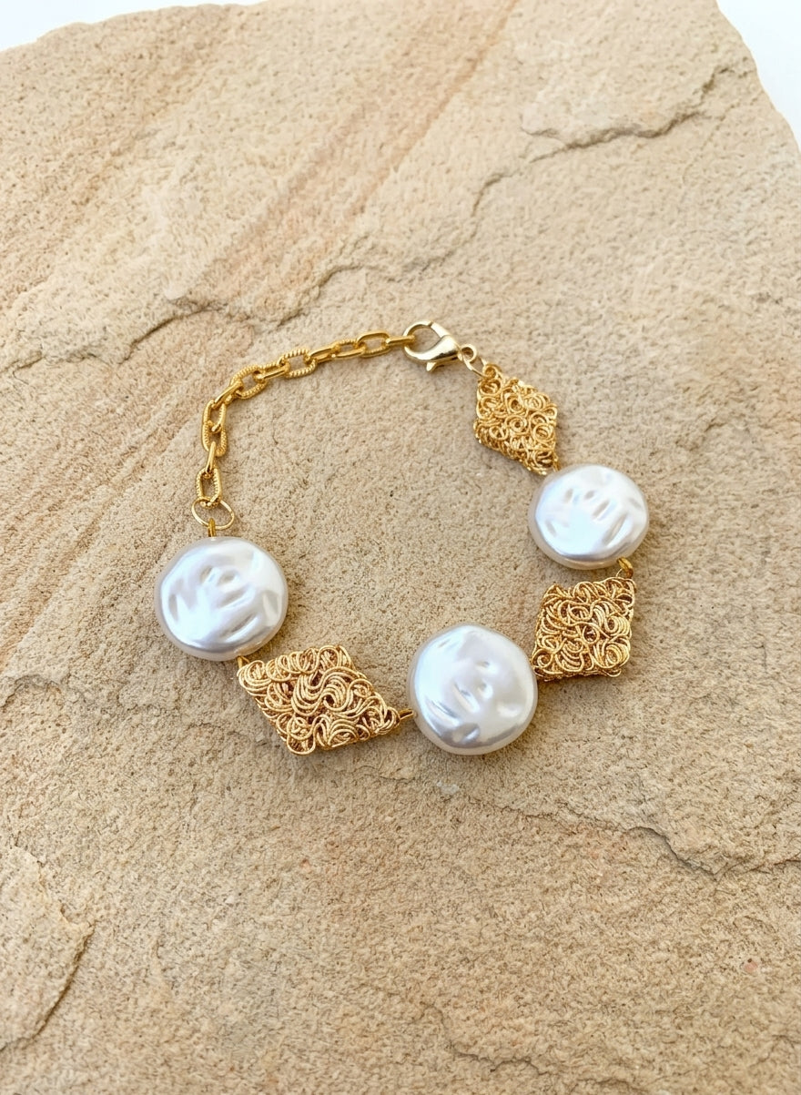 Helen handcrafted 22kt Gold plated bracelet with semi-precious Pearls