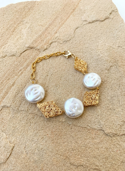 Helen handcrafted 22kt Gold plated bracelet with semi-precious Pearls