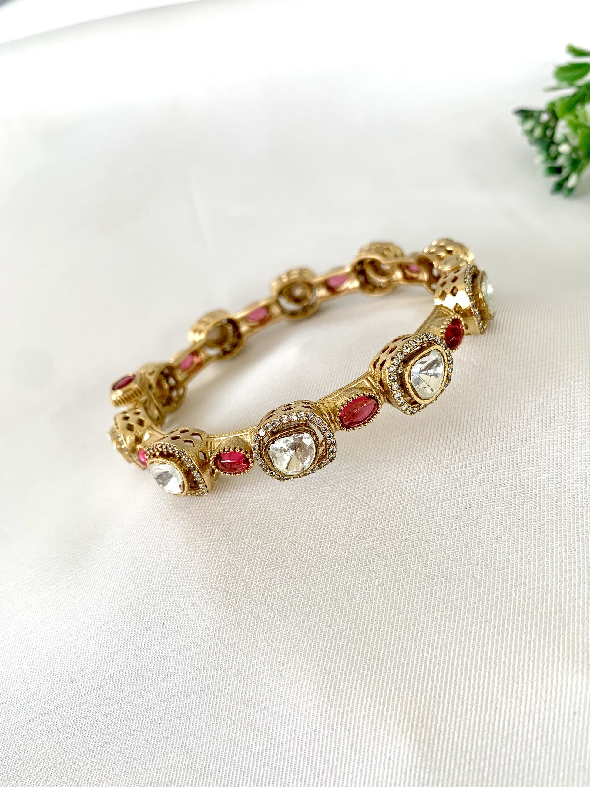 Jahanara Ruby Bangle with Kundan and American Diamonds – Zamal Jewels