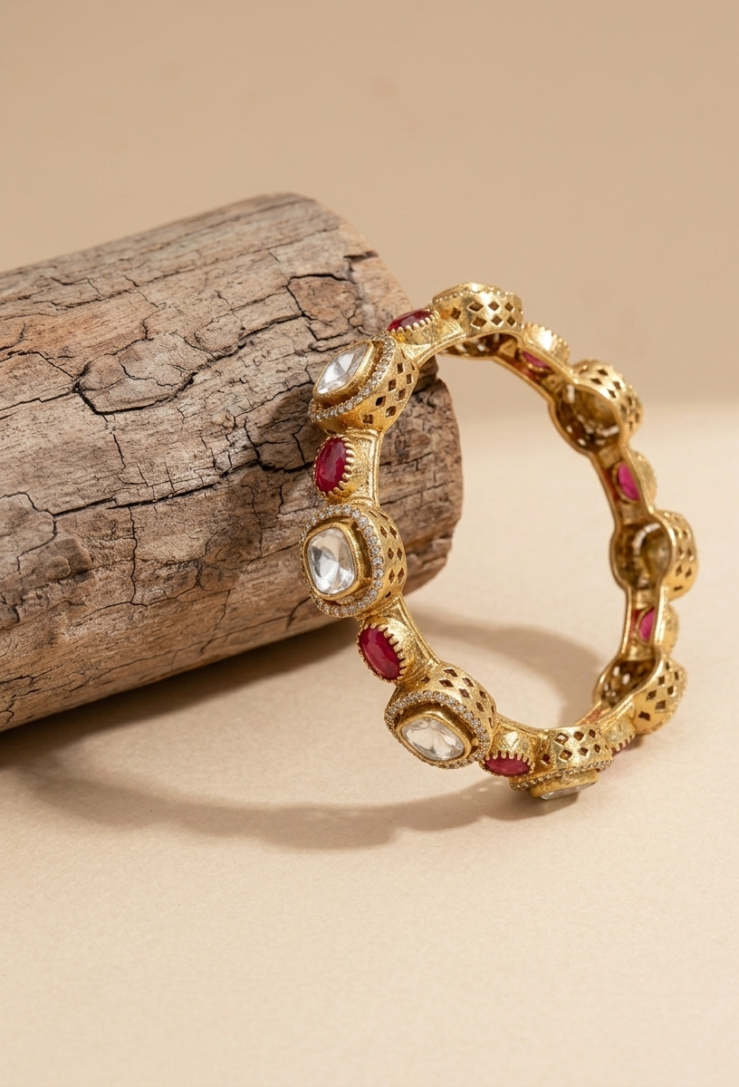 Jahanara Ruby Bangle with Kundan and American Diamonds – Zamal Jewels