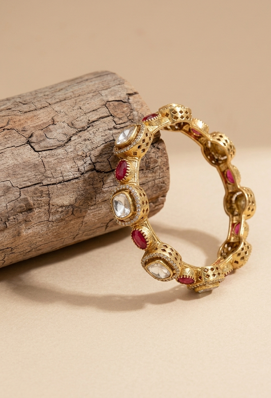 Jahanara Ruby Bangle with Kundan and American Diamonds – Zamal Jewels