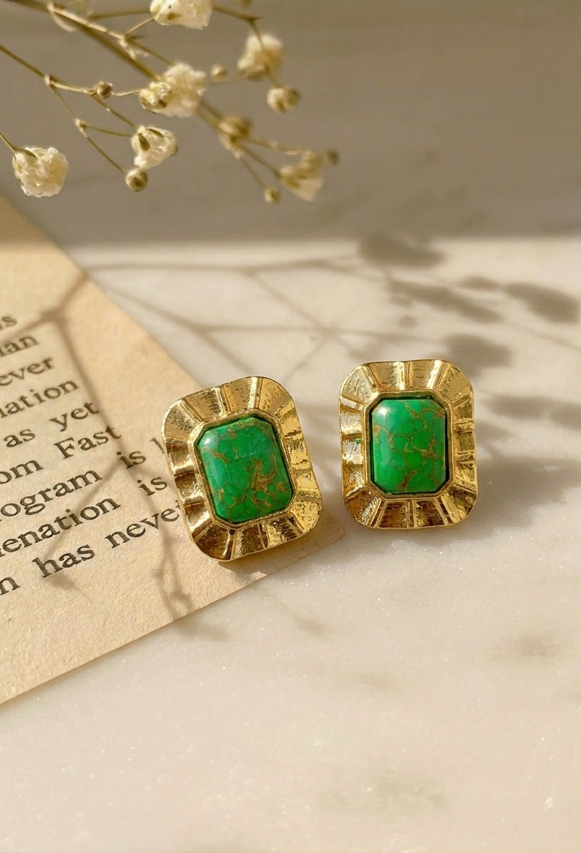 Jina gold plated studs with semi precious natural gemstone detailing