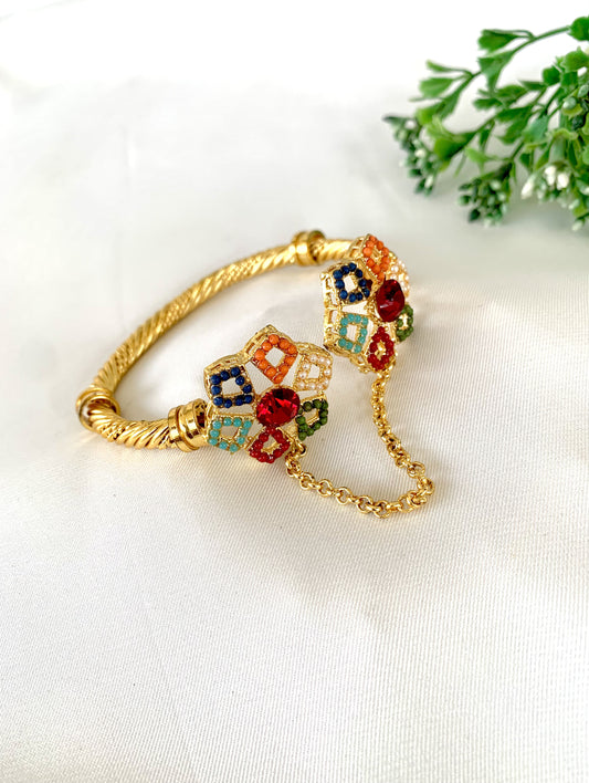Leila Openable Bangle with Polki and Multi-Colored Gemstones – Zamal Jewels