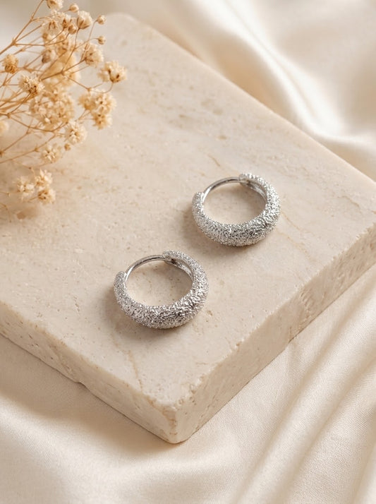 Lina handcrafted Rhodium plated hoop earrings