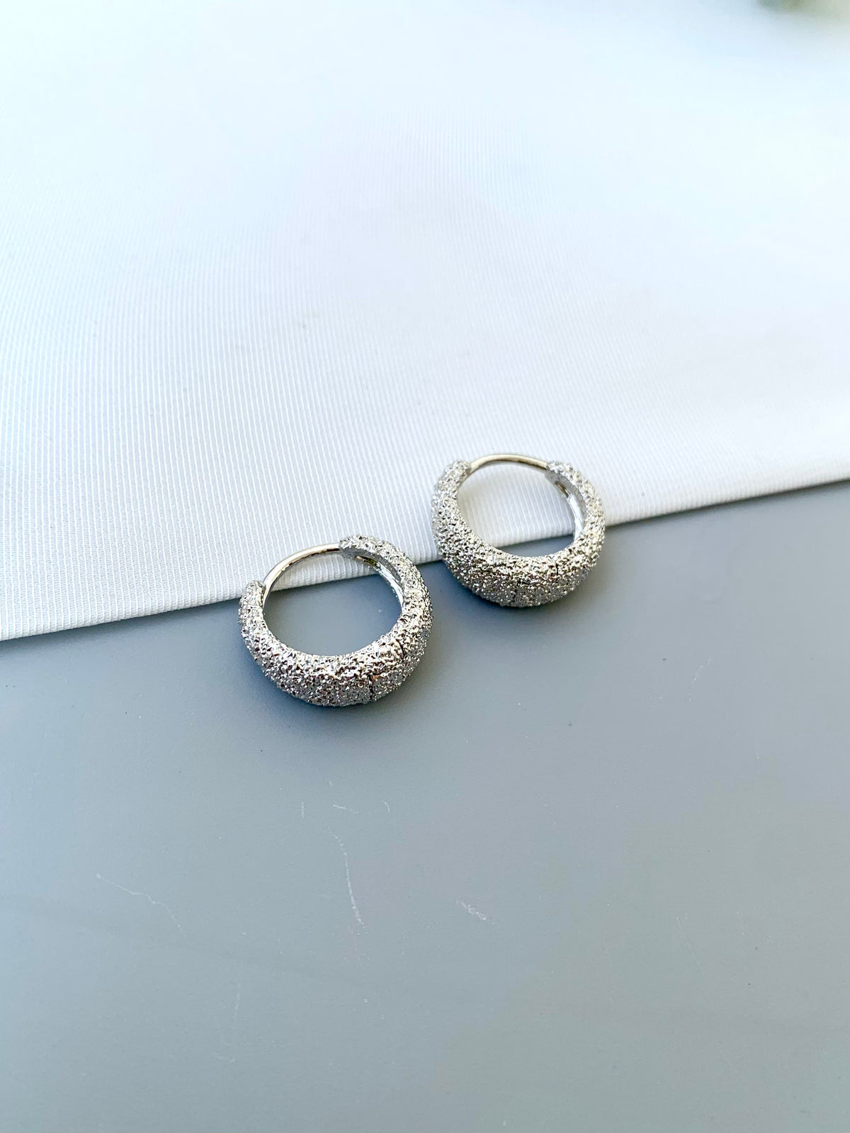 Lina handcrafted Rhodium plated hoop earrings