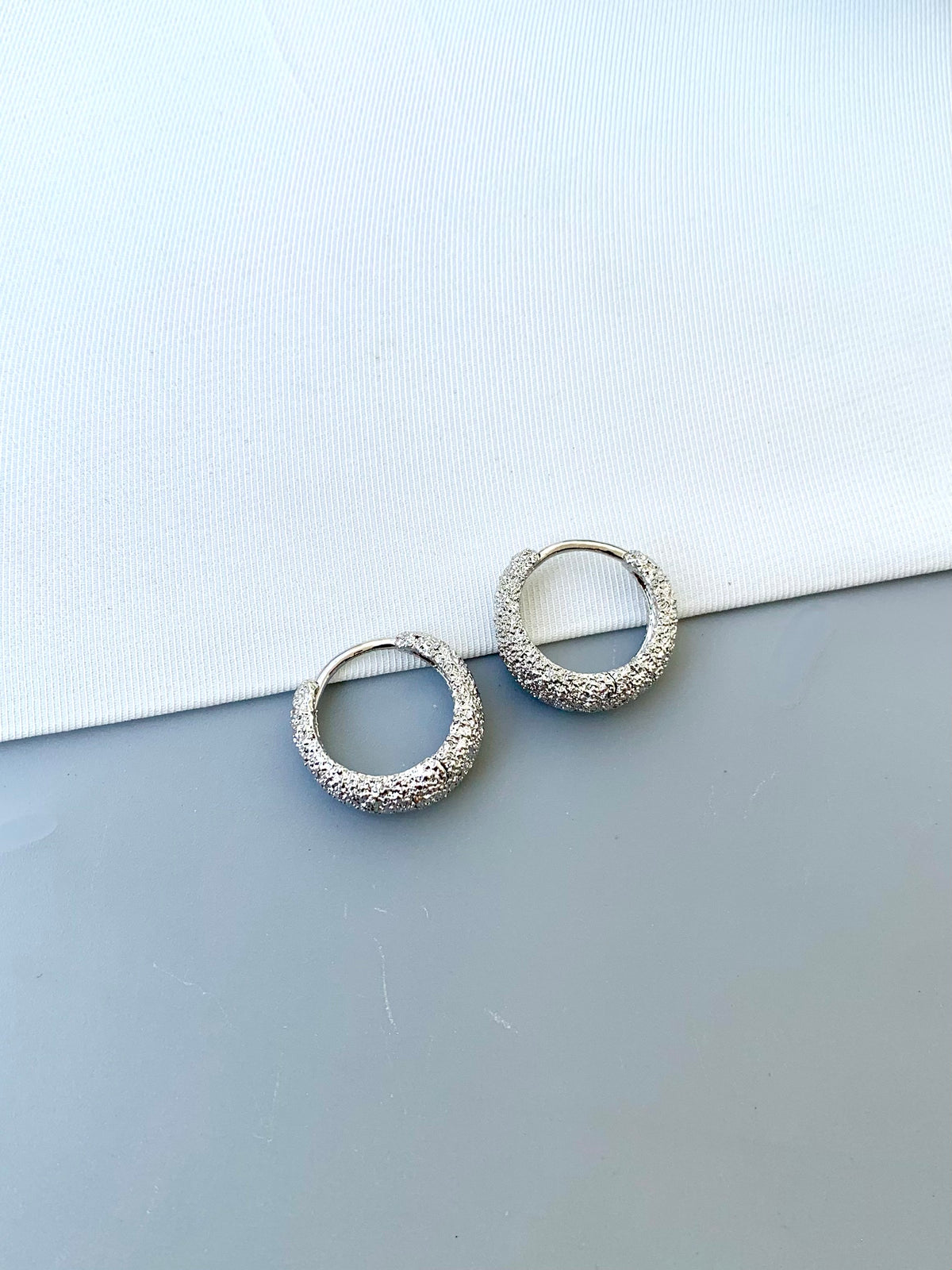 Lina handcrafted Rhodium plated hoop earrings