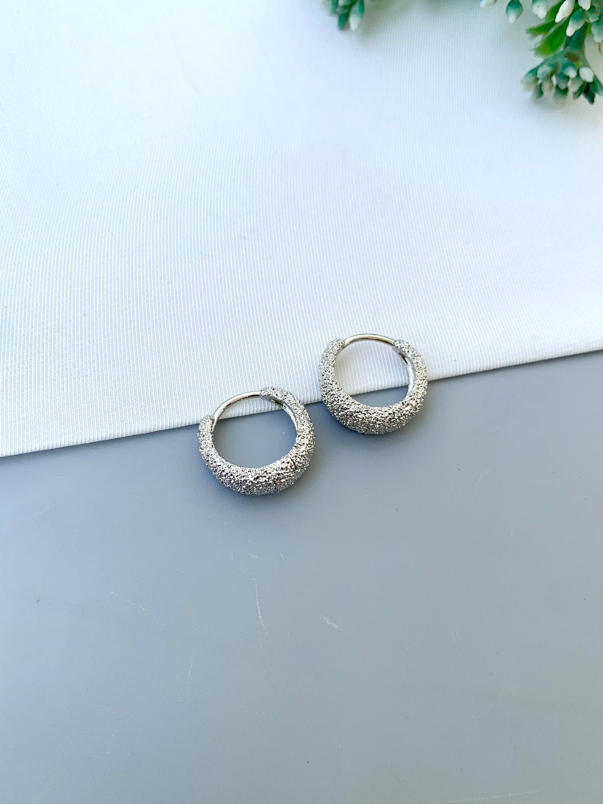 Lina handcrafted Rhodium plated hoop earrings