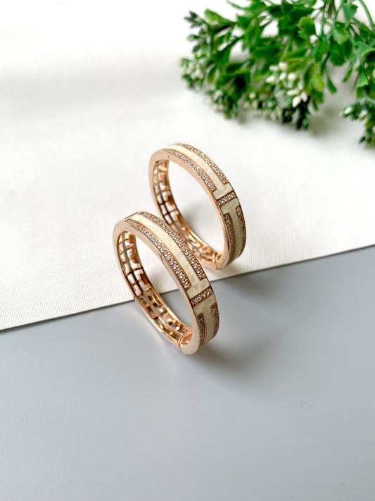 Liora Rose Gold Hoops by Zamal Jewels featuring Mother of Pearl inlay and American Diamonds in 22kt plating