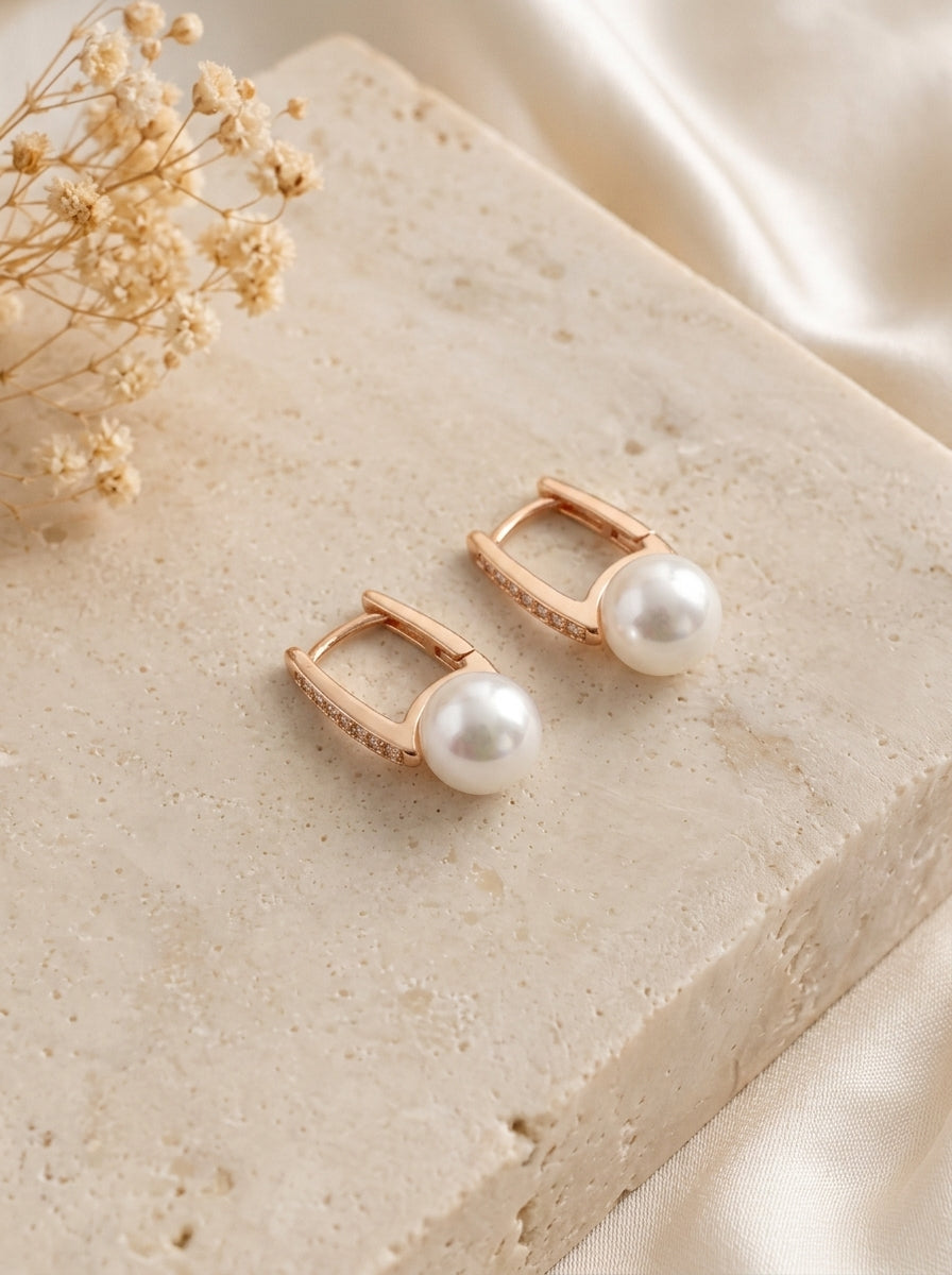 Liyah handcrafted 22kt Gold plated studs with American Diamonds and semi-precious Pearls