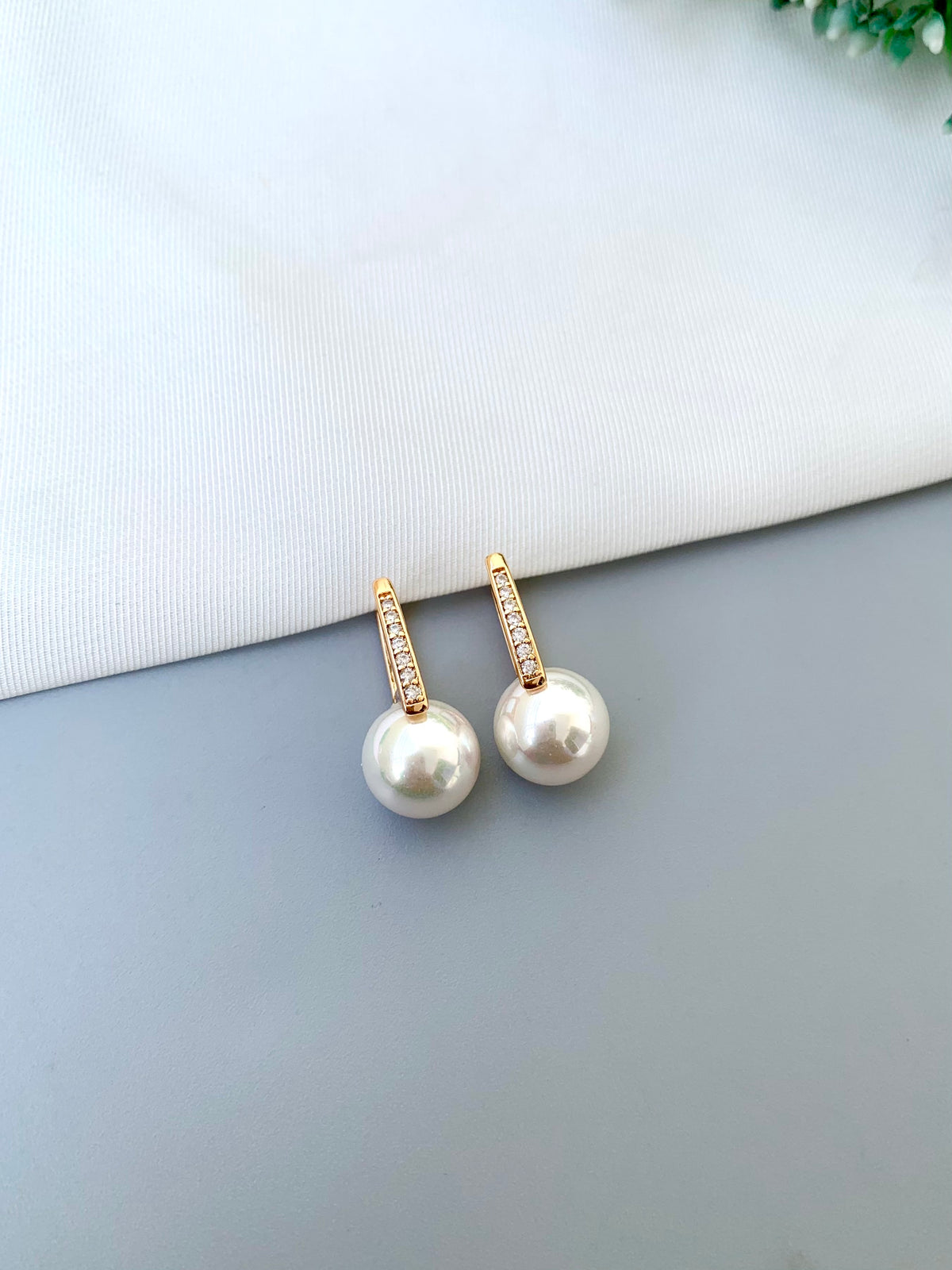 Liyah handcrafted 22kt Gold plated studs with American Diamonds and semi-precious Pearls