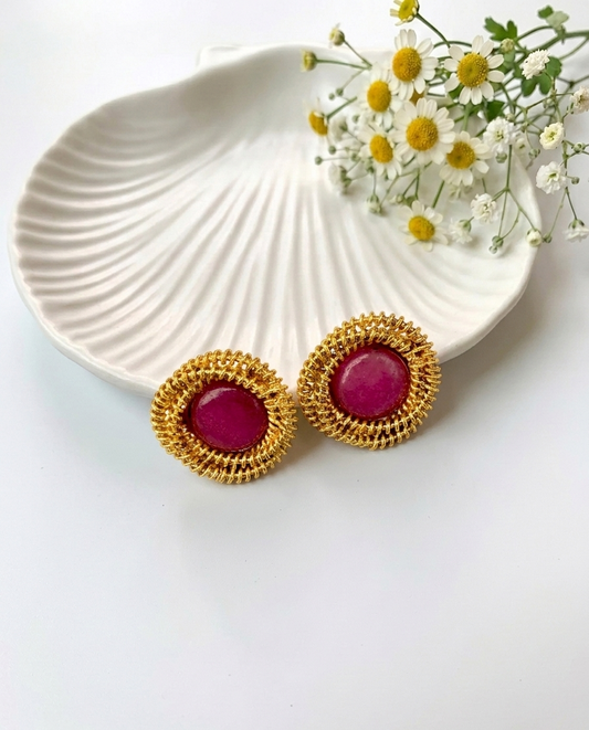 Lucia handcrafted ruby studs in 22kt gold plating with semi precious ruby stones