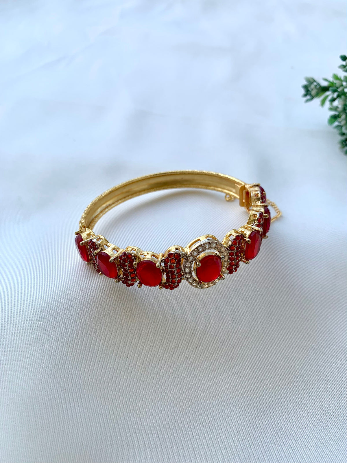 Maheen handcrafted gold plated openable bracelet with American Diamonds and semi-precious gemstones