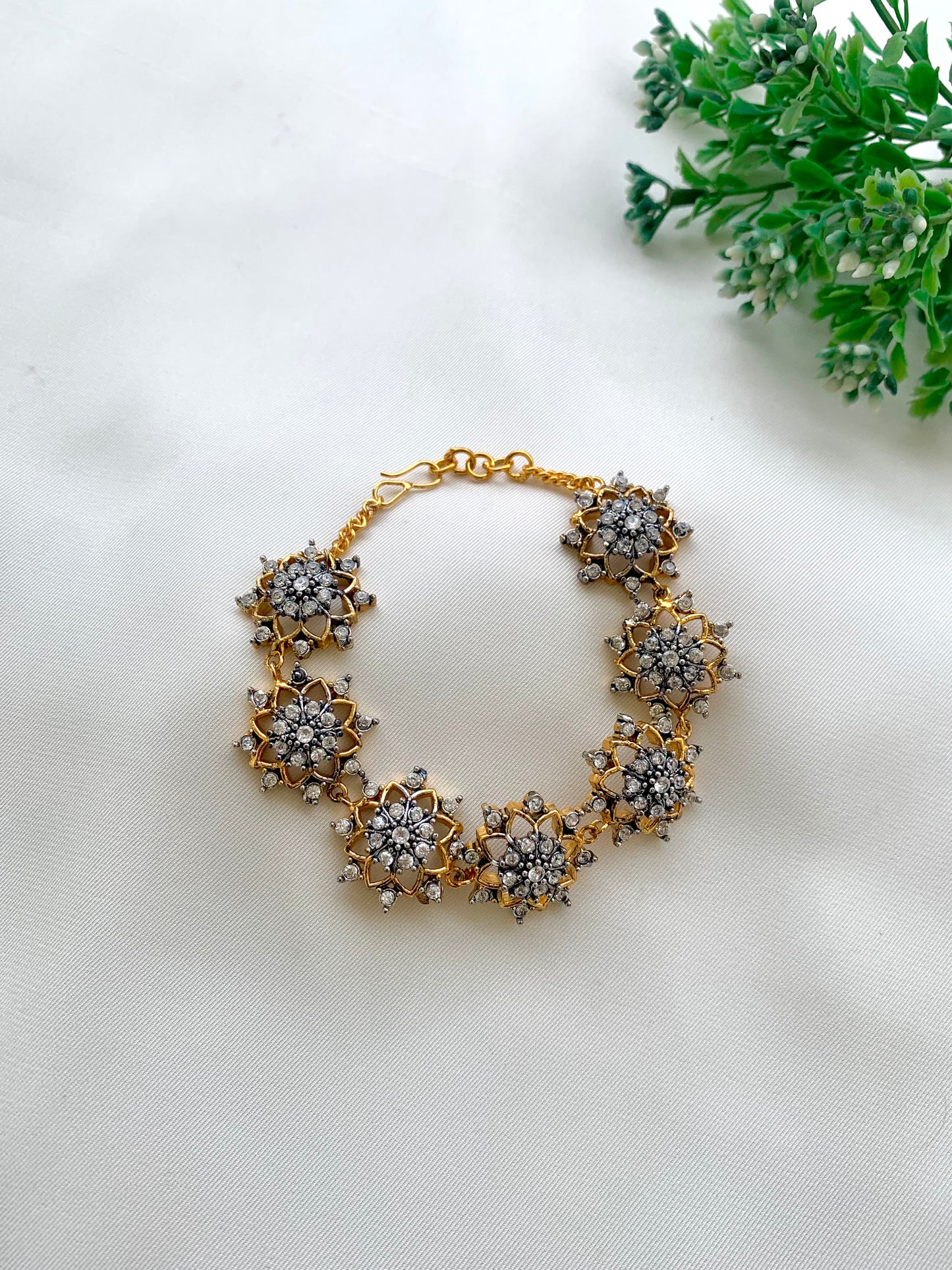 Maniya handcrafted 22kt gold plated bracelet featuring high quality American Diamonds with a real diamond finish