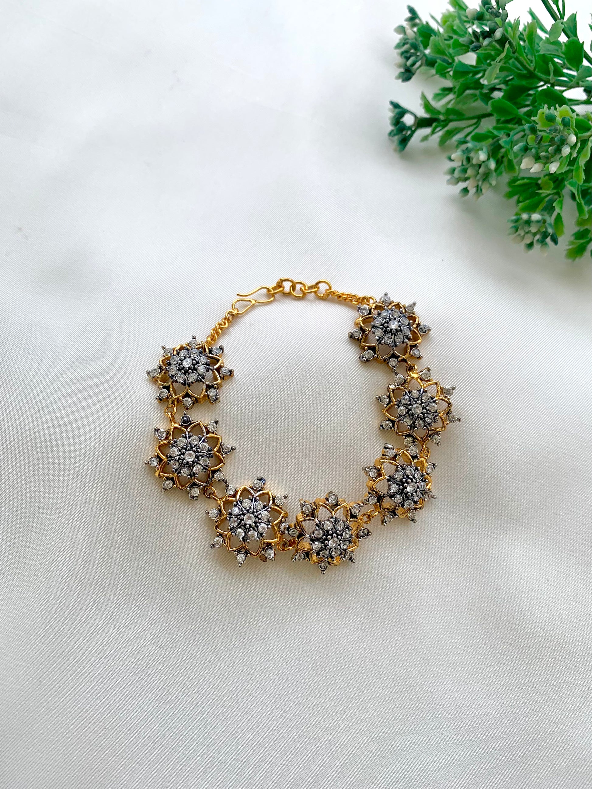 Maniya handcrafted 22kt gold plated bracelet featuring high quality American Diamonds with a real diamond finish