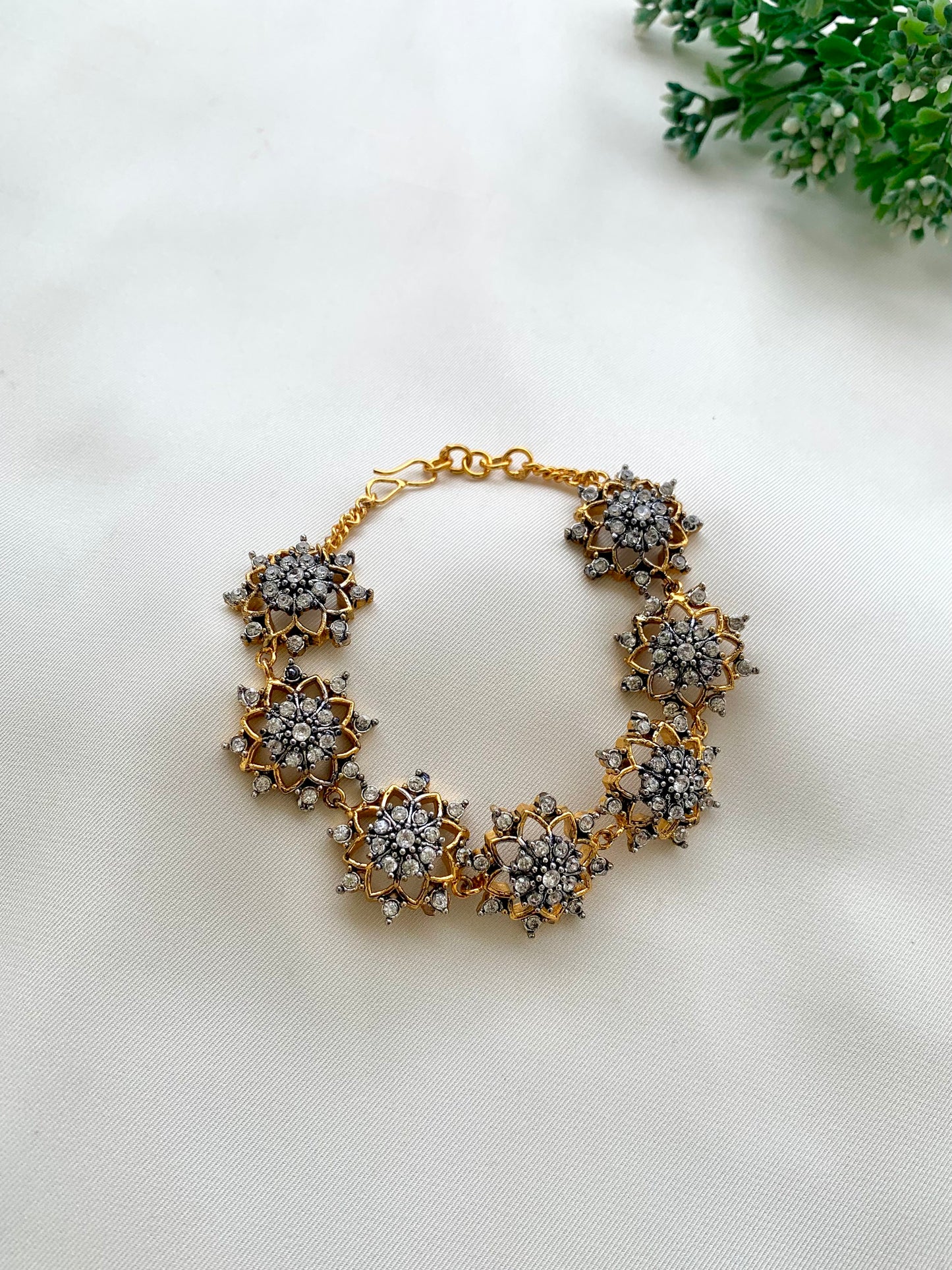 Maniya handcrafted 22kt gold plated bracelet featuring high quality American Diamonds with a real diamond finish