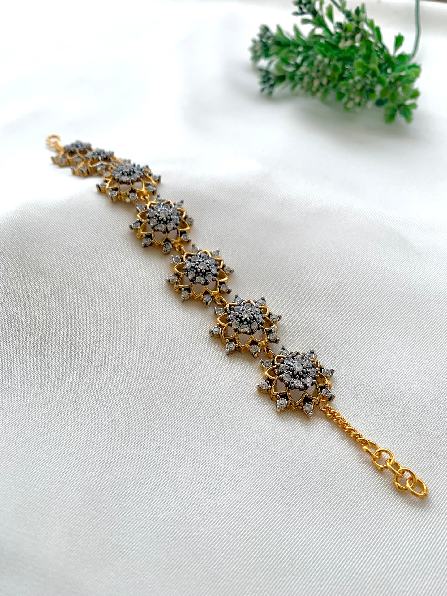 Maniya handcrafted 22kt gold plated bracelet featuring high quality American Diamonds with a real diamond finish
