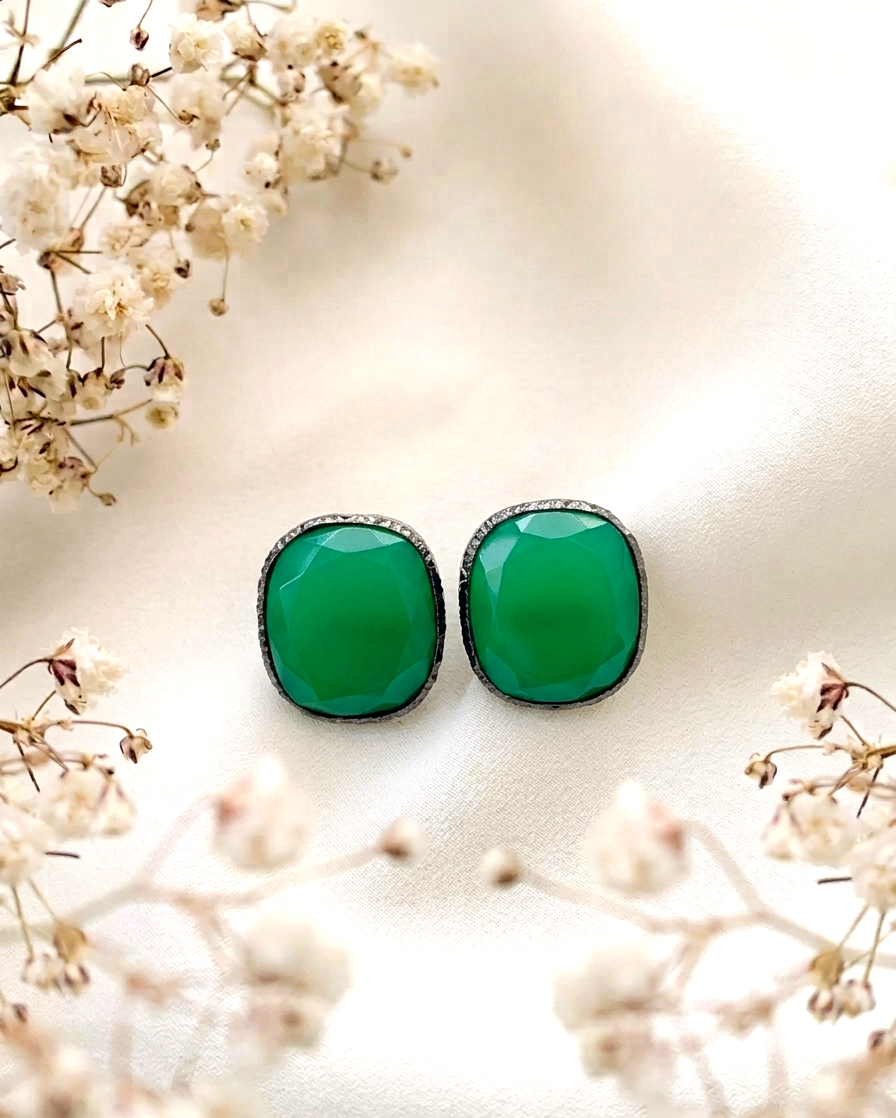Mina handcrafted oxidized rhodium plated studs featuring semi-precious natural gemstones in six colour variants