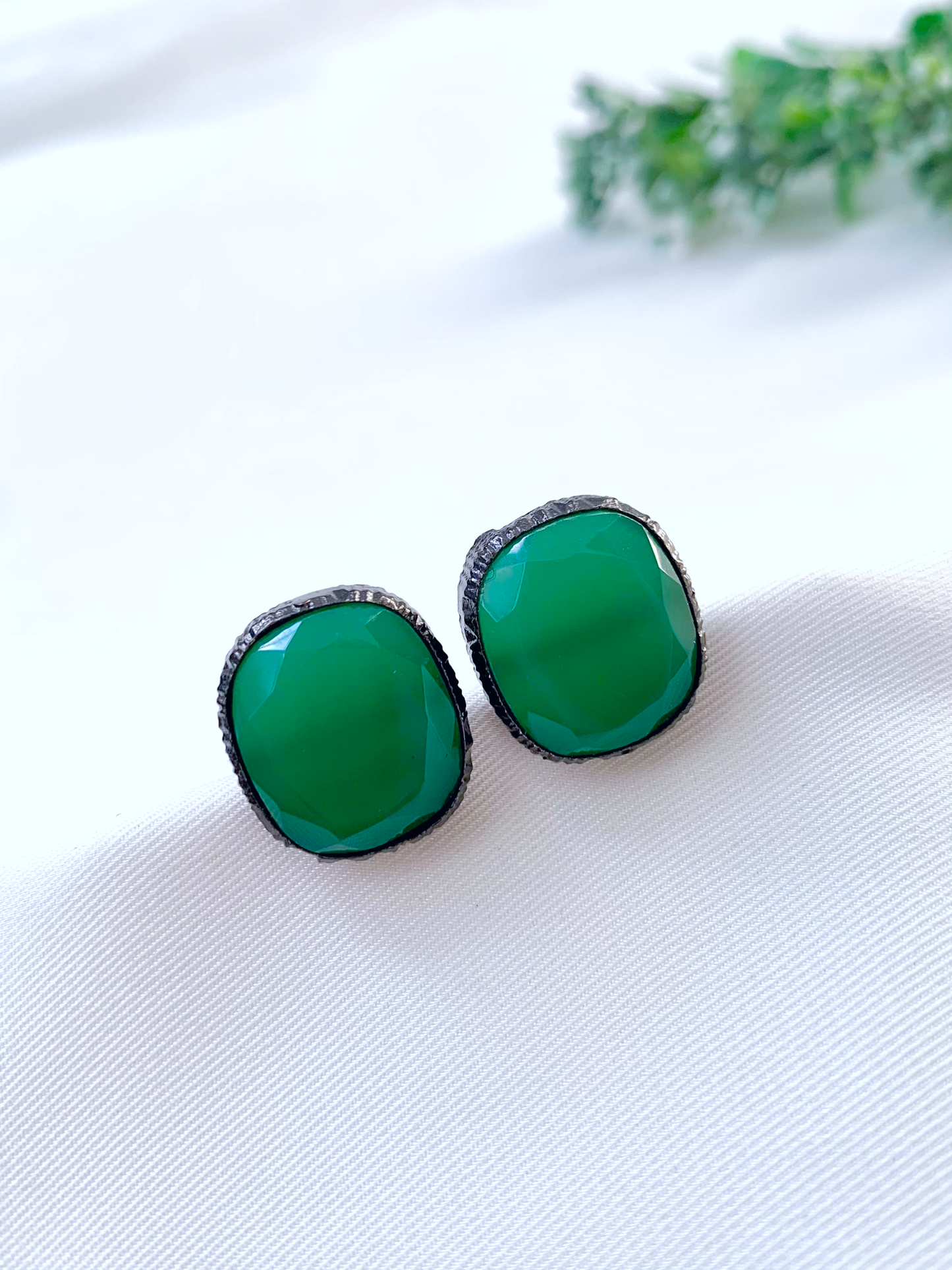 Mina handcrafted oxidized rhodium plated studs featuring semi-precious natural gemstones in six colour variants
