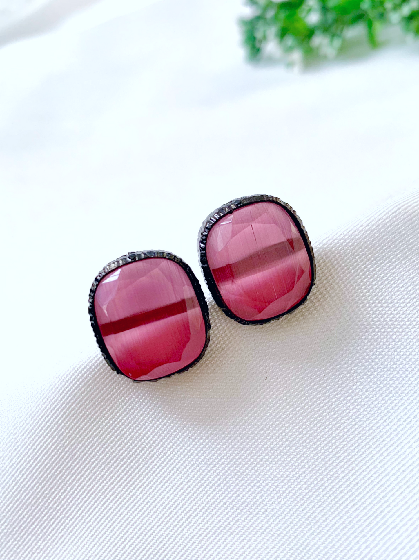 Mina handcrafted oxidized rhodium plated studs featuring semi-precious natural gemstones in six colour variants