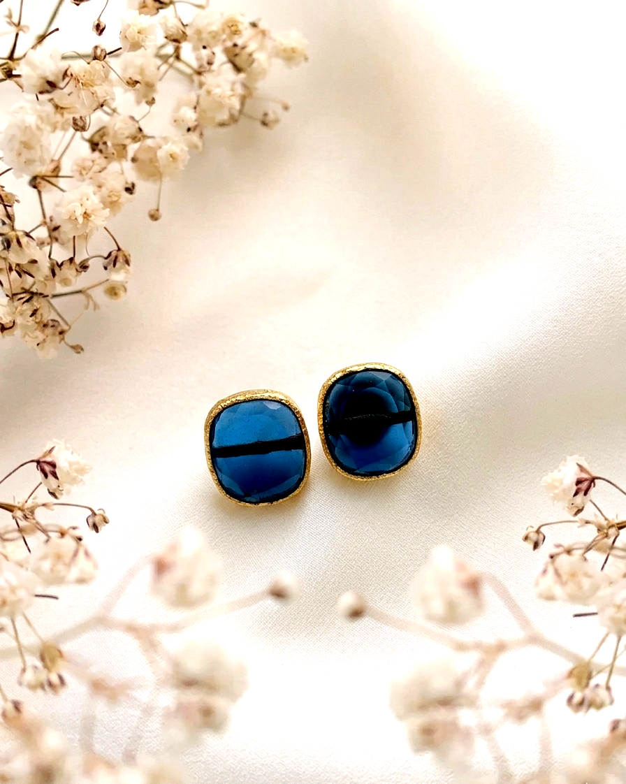 Mina handcrafted oxidized rhodium plated studs featuring semi-precious natural gemstones in six colour variants