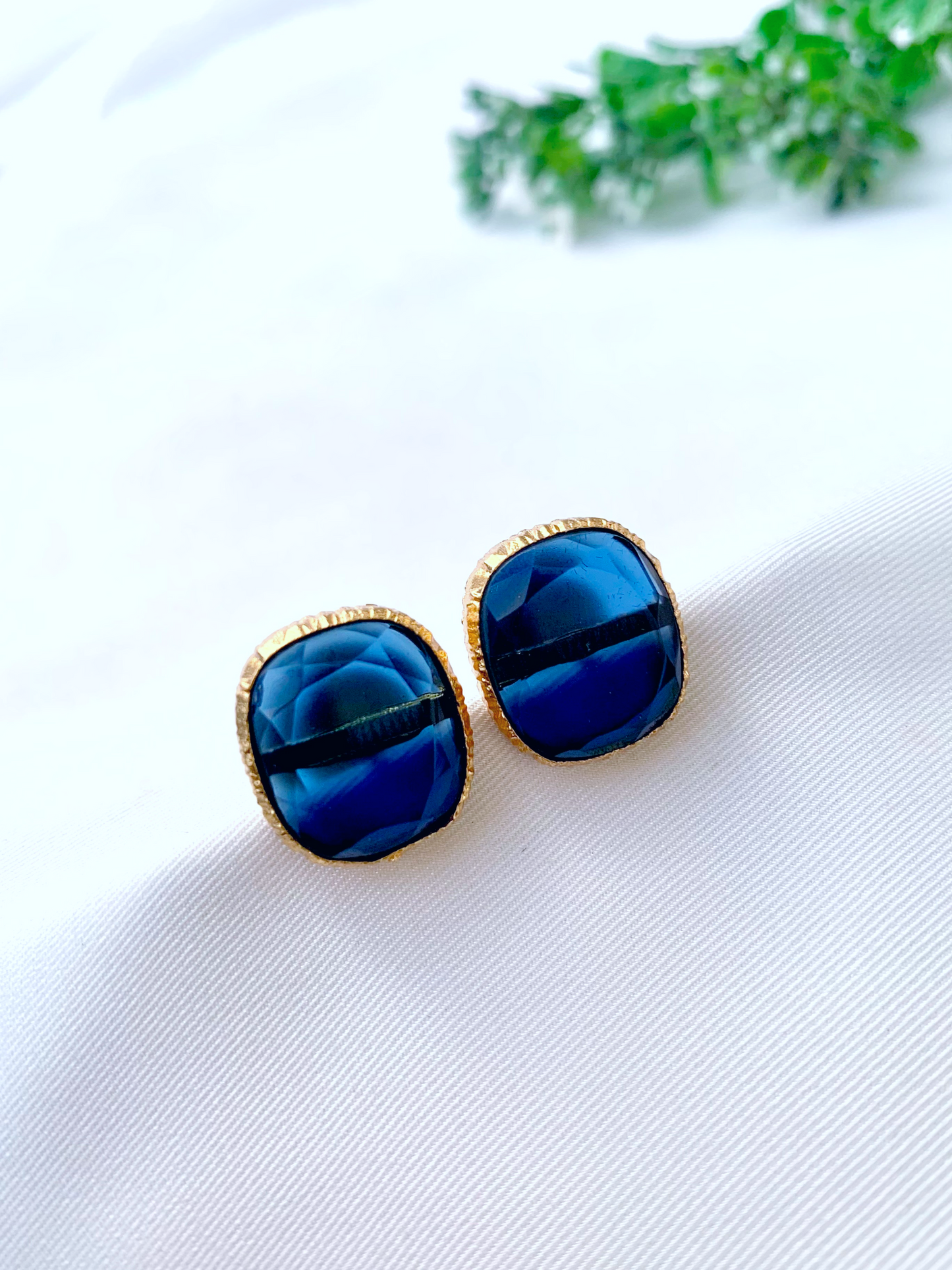 Mina handcrafted oxidized rhodium plated studs featuring semi-precious natural gemstones in six colour variants