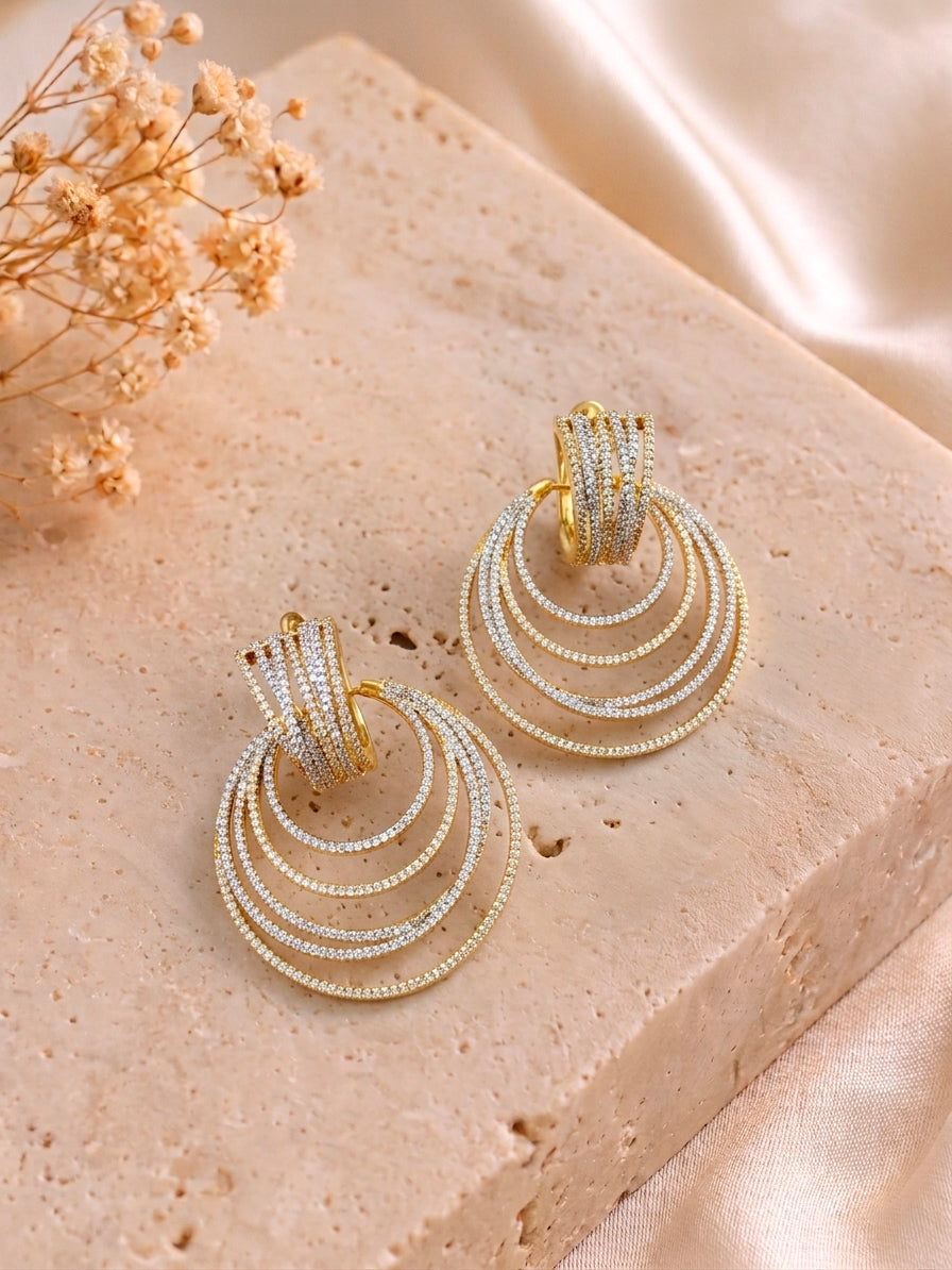 Naveen handcrafted 2-in-1 22kt Gold and Rhodium earrings with American Diamonds and detachable round hoop