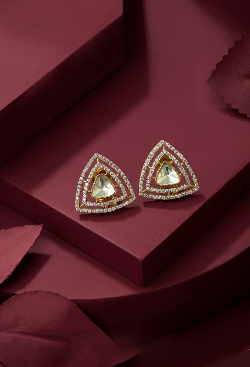 Niham victorian gold plated studs with American diamonds and polki kundan