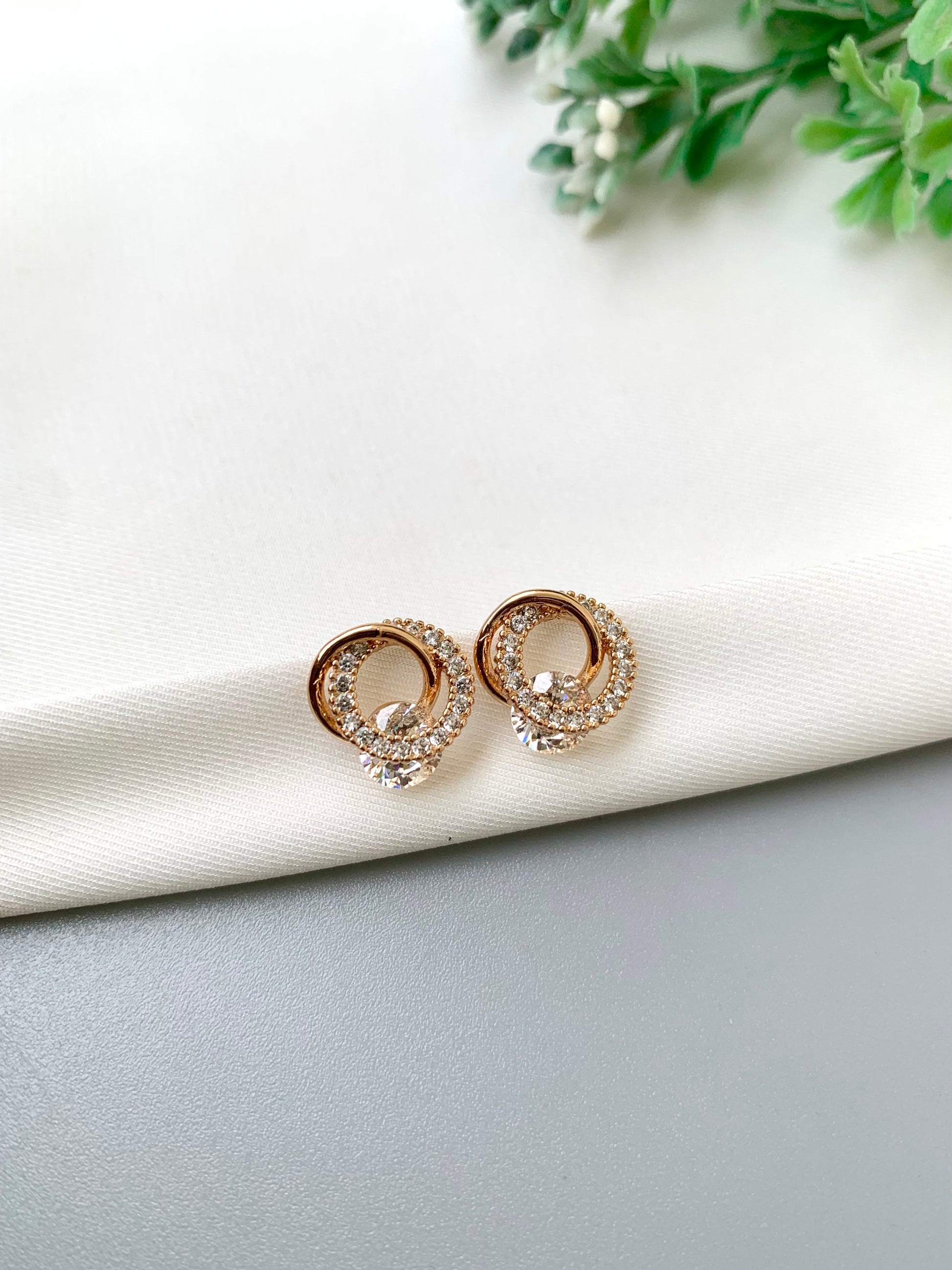 Noa handcrafted 22kt Victorian Gold plated gemstone stud earrings with American Diamonds in White, Sapphire, Emerald and Onyx variants