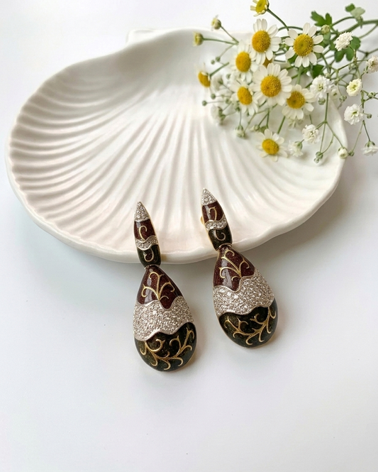 Rayma handcrafted gold plated earrings with American diamonds and hand painted meena work