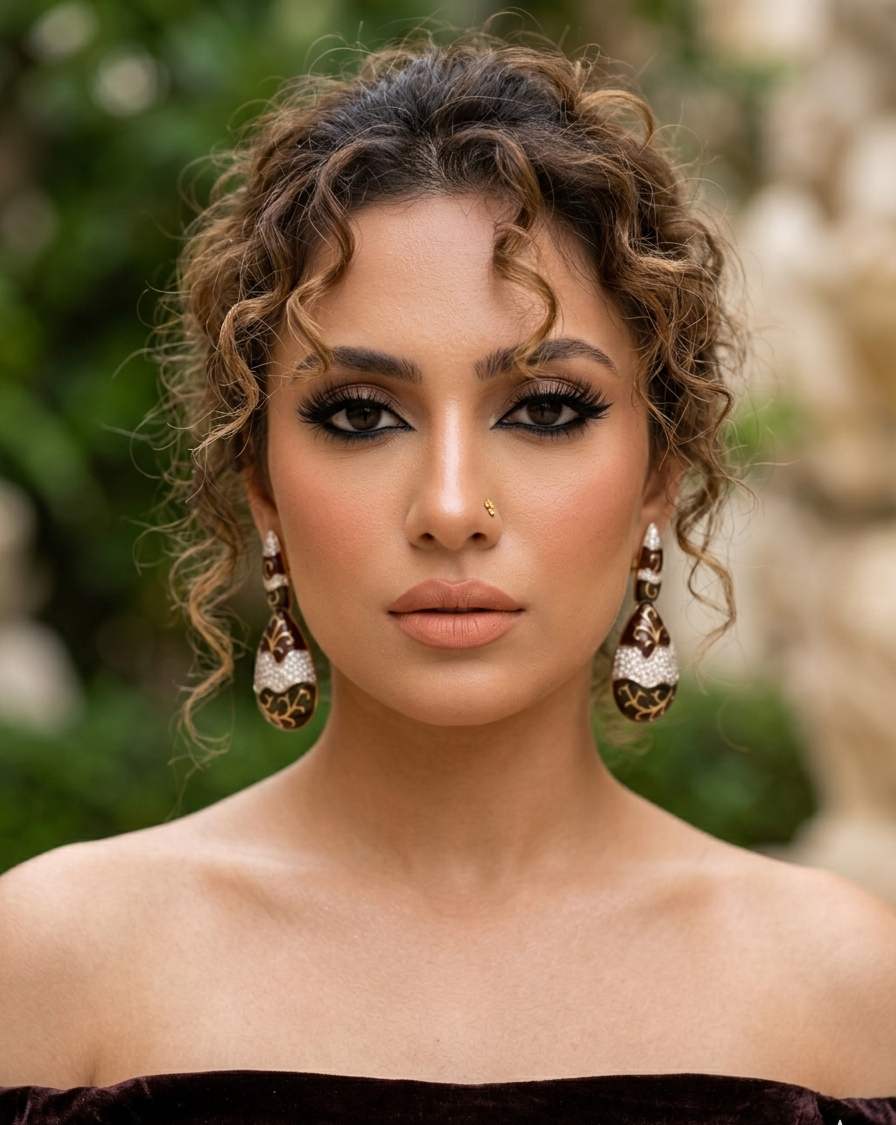 Rayma handcrafted gold plated earrings with American diamonds and hand painted meena work