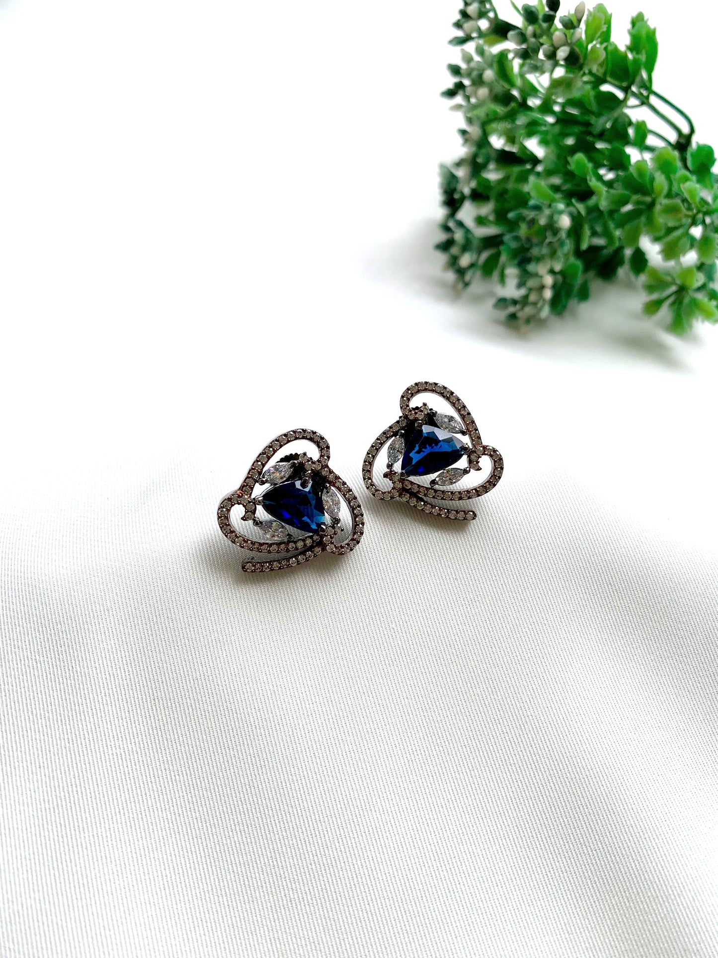 Reo handcrafted Onyx studs with American Diamonds in Orange, Sapphire and Pink, available in Rhodium and 22kt Rose Gold plating