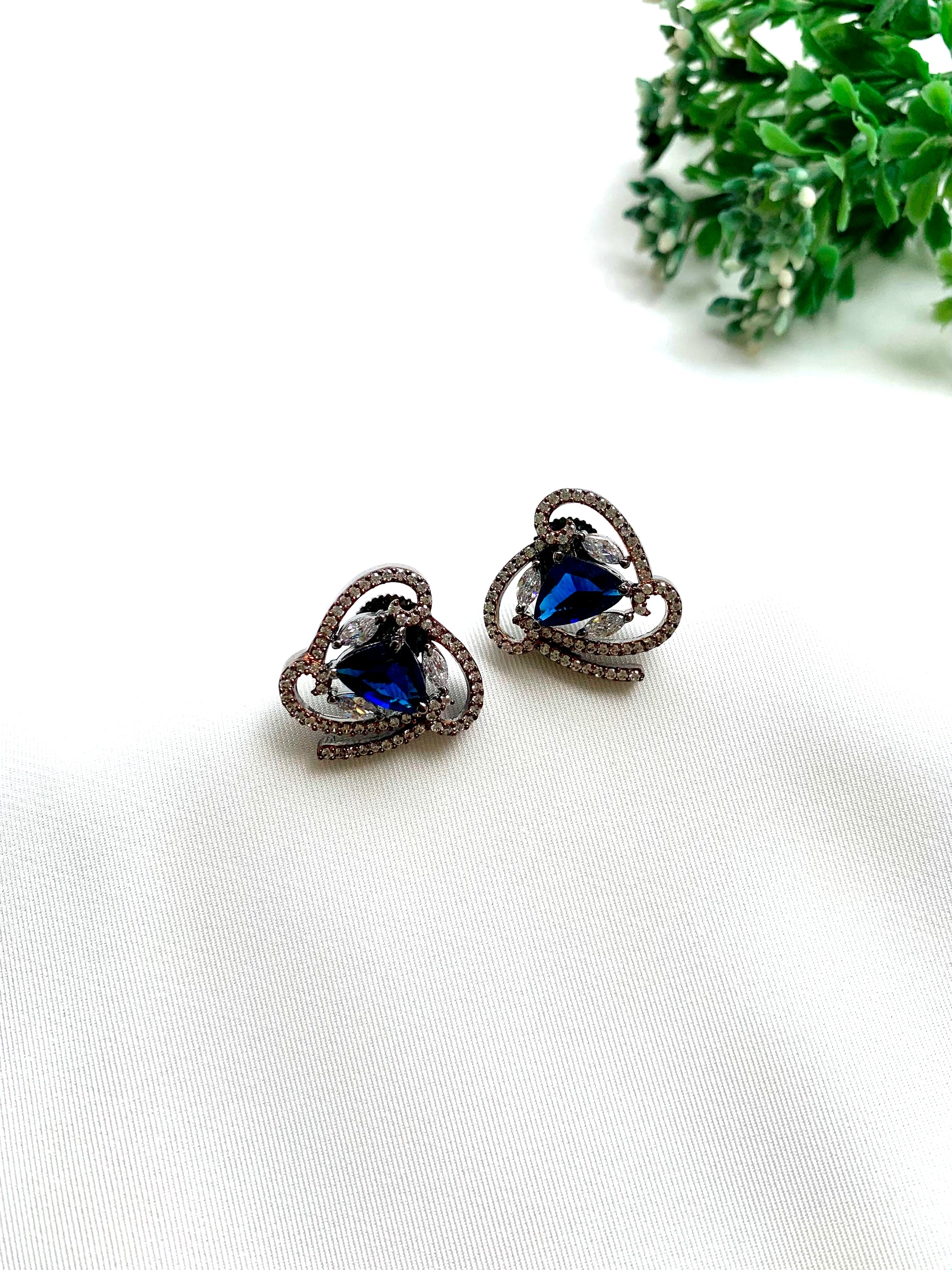 Reo handcrafted Onyx studs with American Diamonds in Orange, Sapphire and Pink, available in Rhodium and 22kt Rose Gold plating