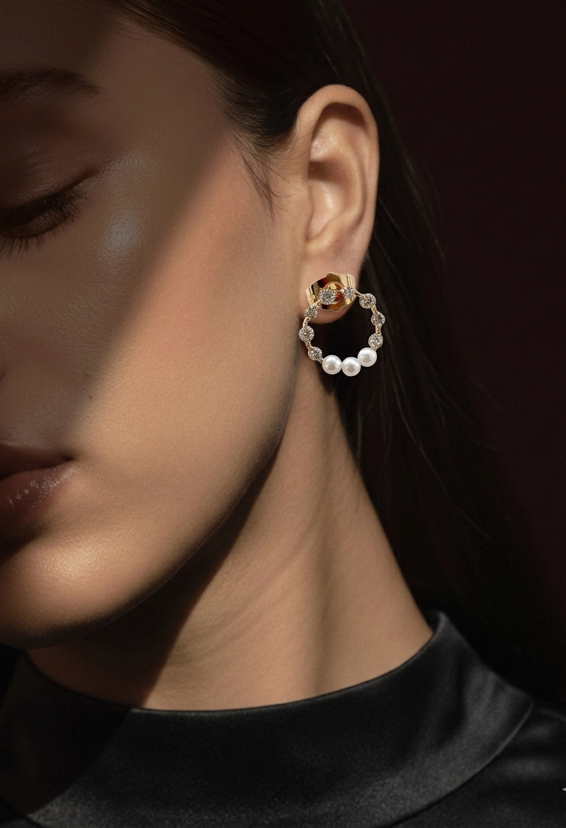 Ria tiny gold plated studs with American diamonds and pearl accents