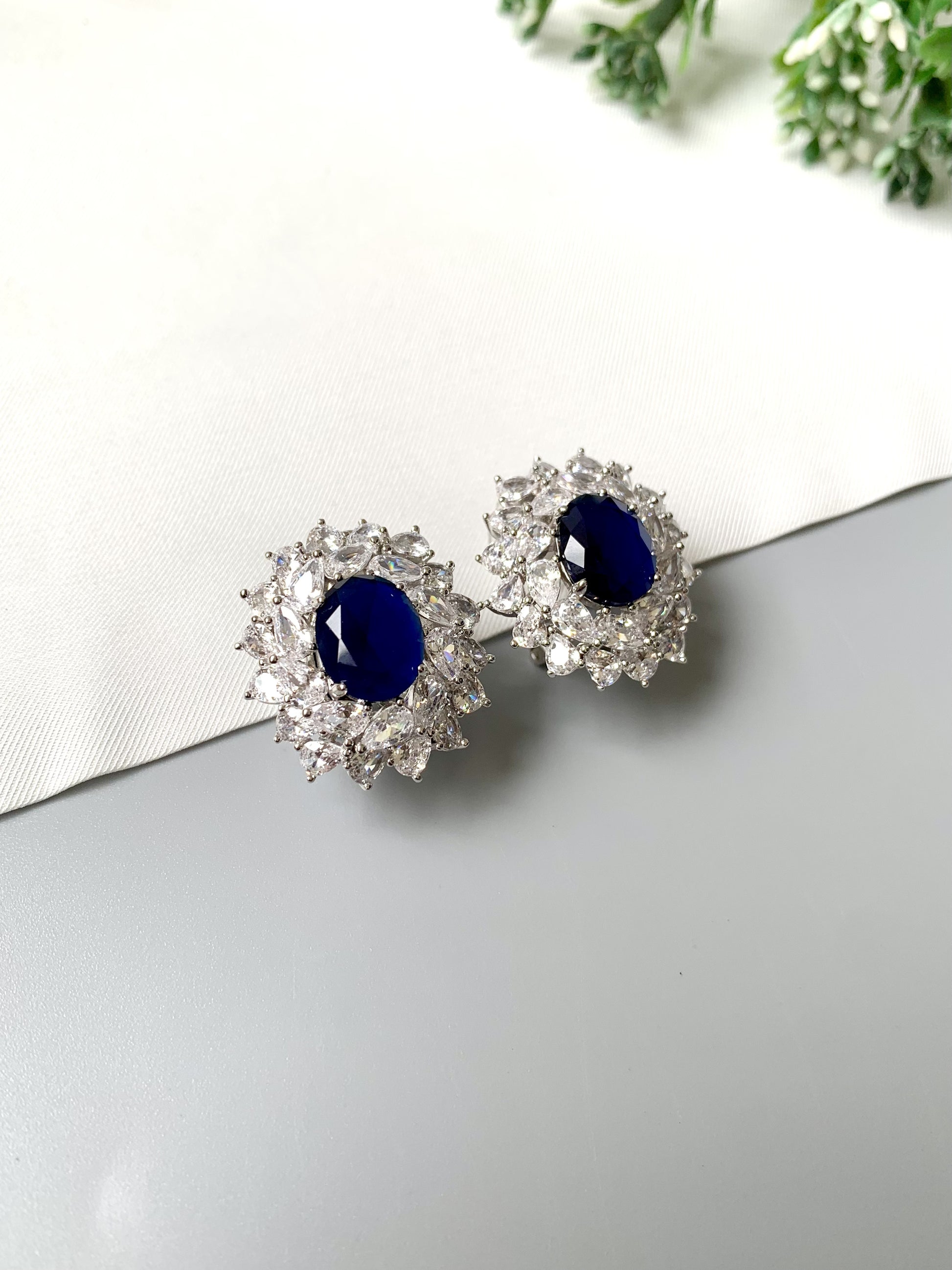 Statement Sapphire Studs in platinum finish from Zamal Jewels