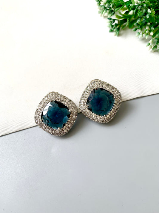 Selara Sapphire Studs with Swarovski Sapphire crystal and American Diamond halo by Zamal Jewels