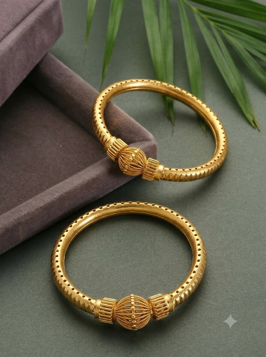 Shaina handcrafted lightweight 22kt gold plated bangles sold as a pair and available in sizes 2.4, 2.6, and 2.8