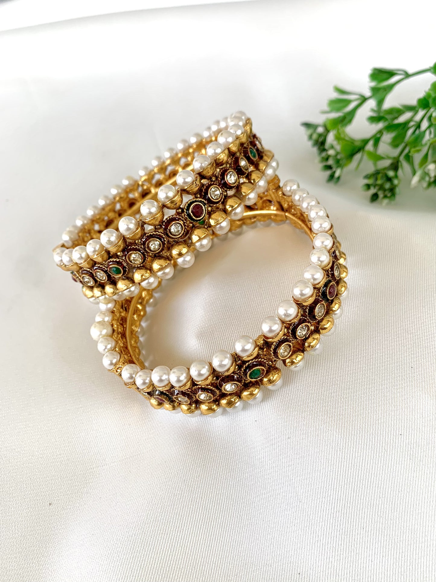 22kt Gold Screw Bangle Pair with traditional multistone setting