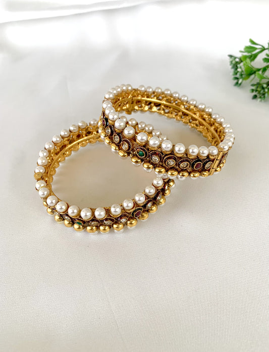 22kt Gold Screw Bangle Pair with traditional multistone setting”