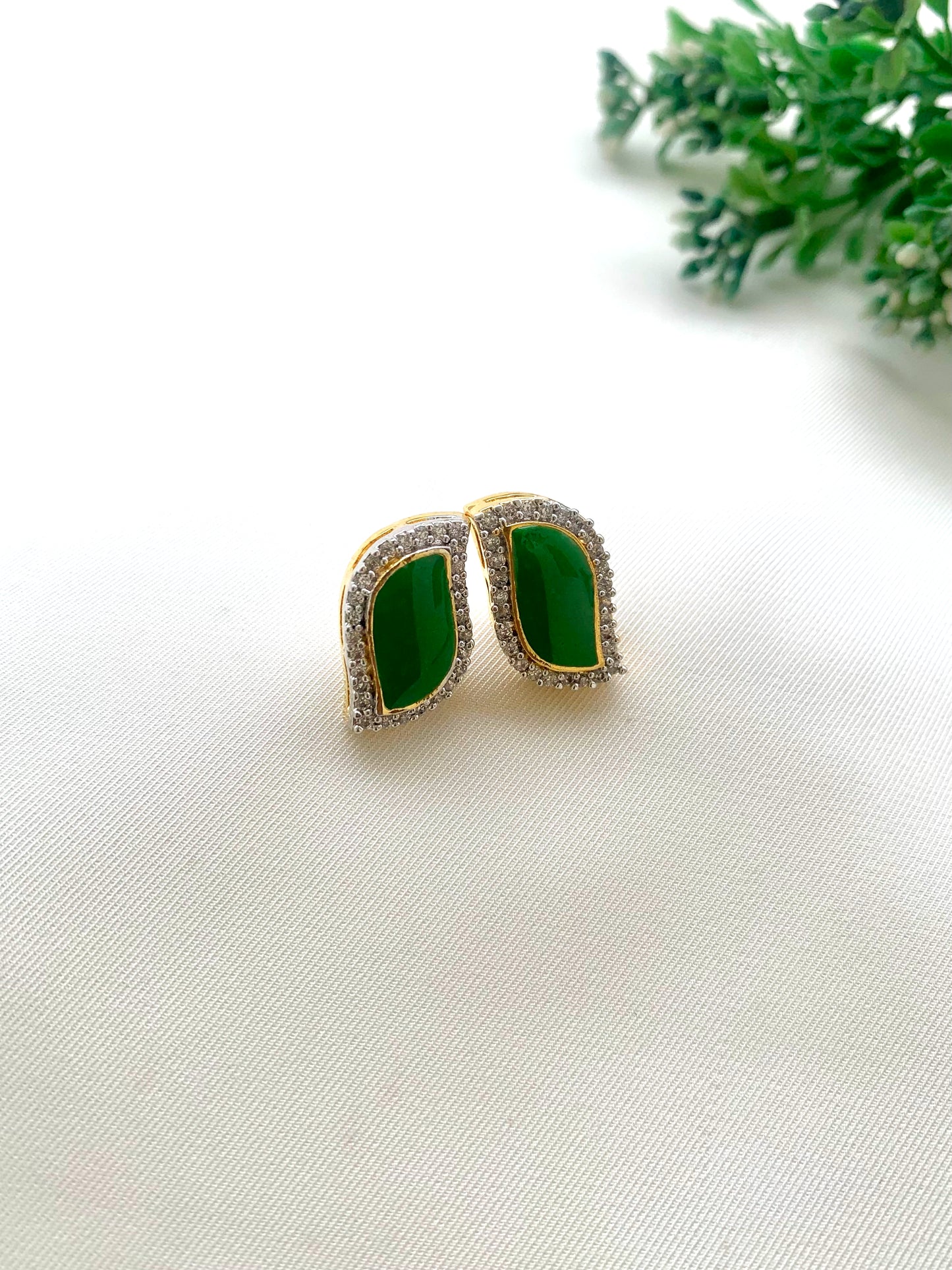 Sneha handcrafted 22kt gold plated studs with semi-precious Sapphire, Emerald or Feroza and hand-painted Meena