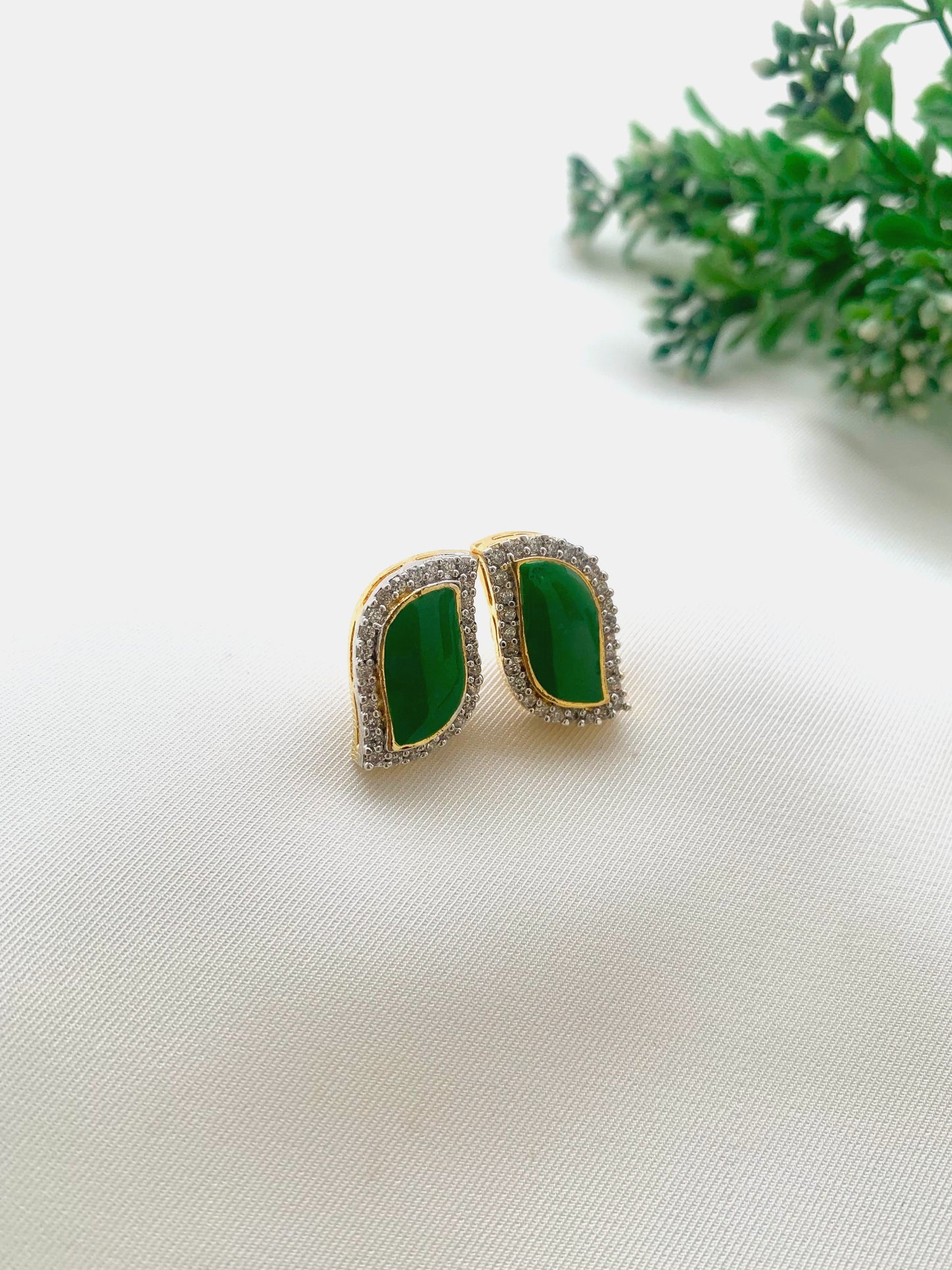 Sneha handcrafted 22kt gold plated studs with semi-precious Sapphire, Emerald or Feroza and hand-painted Meena