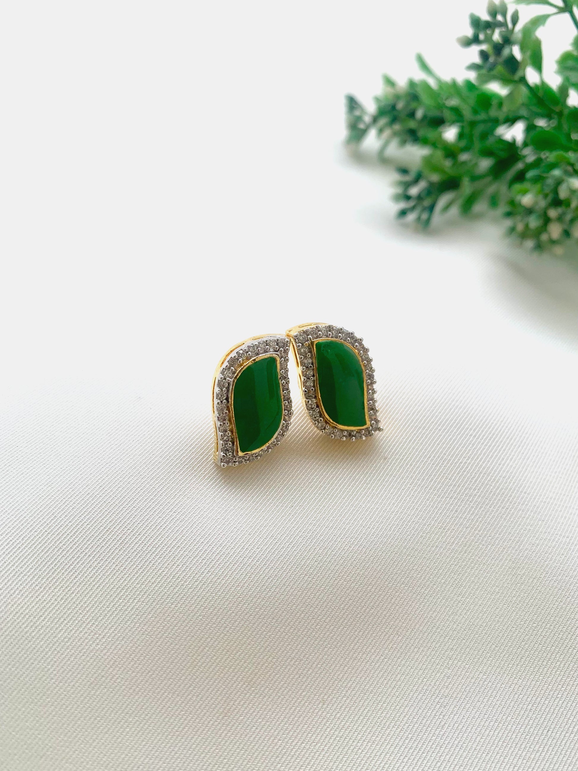 Sneha handcrafted 22kt gold plated studs with semi-precious Sapphire, Emerald or Feroza and hand-painted Meena