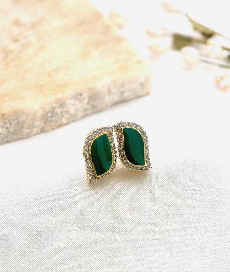 Sneha handcrafted 22kt gold plated studs with semi-precious Sapphire, Emerald or Feroza and hand-painted Meena
