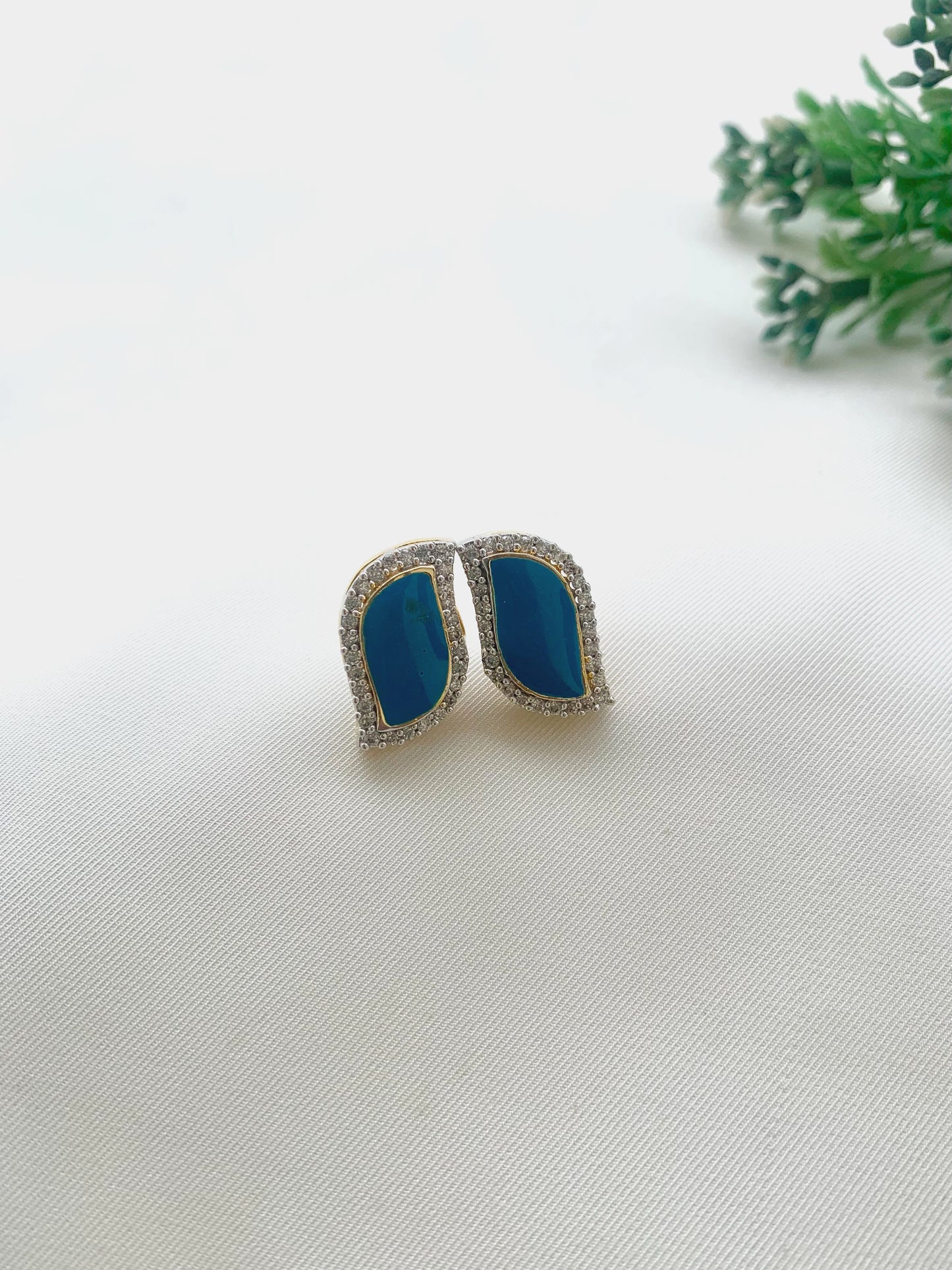 Sneha handcrafted 22kt gold plated studs with semi-precious Sapphire, Emerald or Feroza and hand-painted Meena