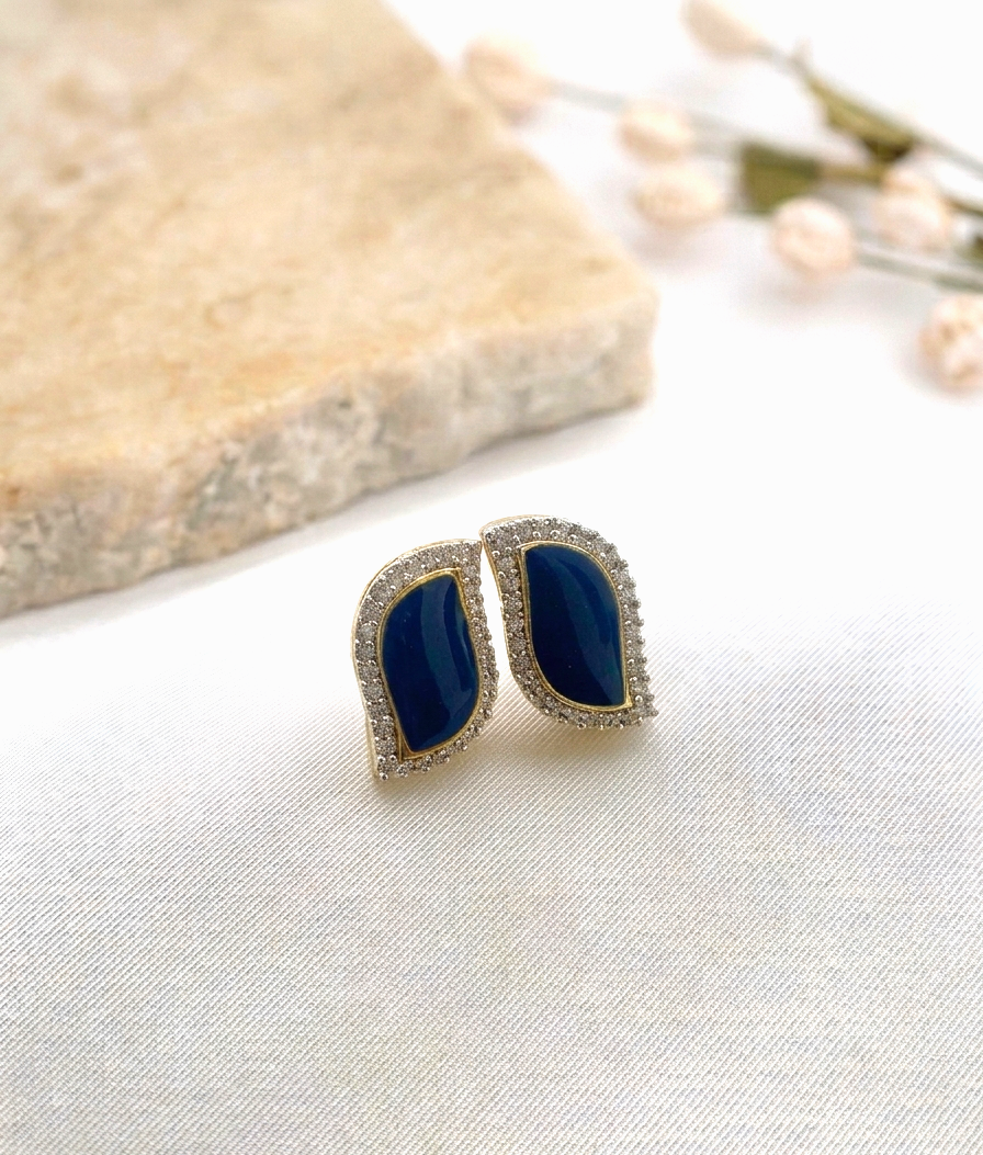 Sneha handcrafted 22kt gold plated studs with semi-precious Sapphire, Emerald or Feroza and hand-painted Meena