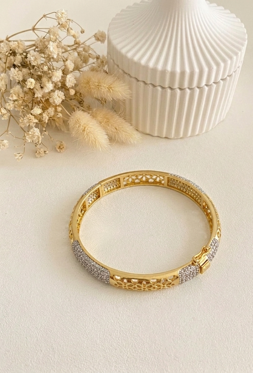 Suhana gold plated bangle with American diamonds and openable screw design