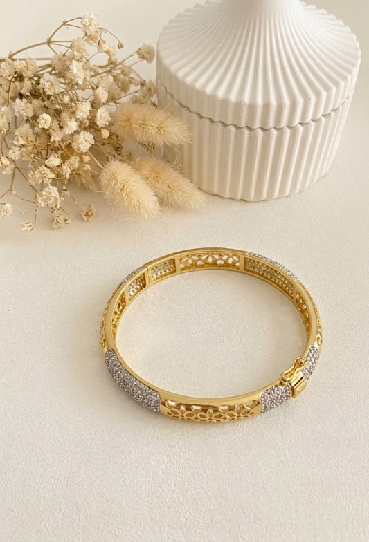 Suhana gold plated bangle with American diamonds and openable screw design